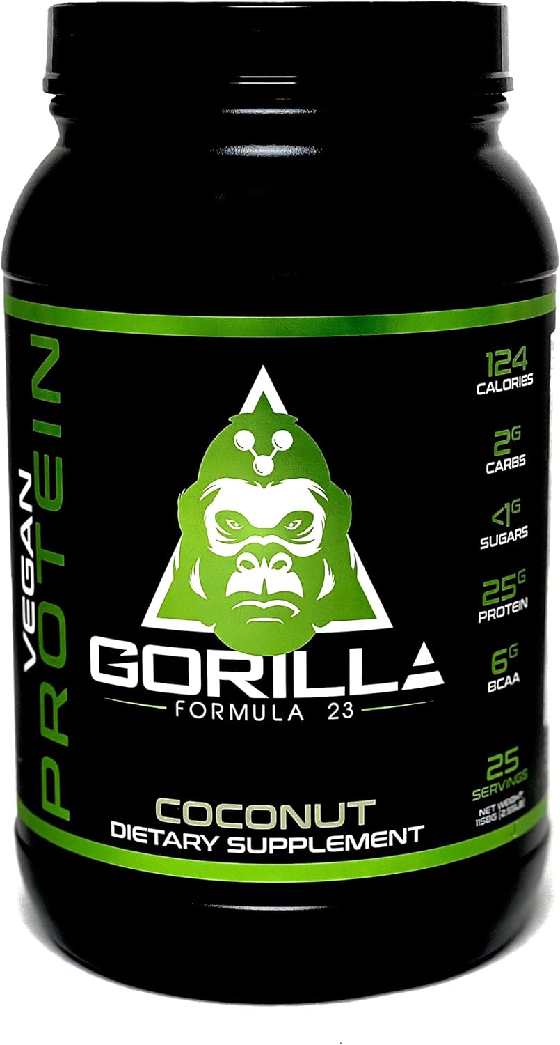 Gorilla Formula 23 Vegan Protein Powder, Coconut Flavored, Pure Plant Based Protein Powder, Make Vegan Protein Shake, Performance and Post Workout, Vegetarian Friendly (2.6lb) Pack of 2