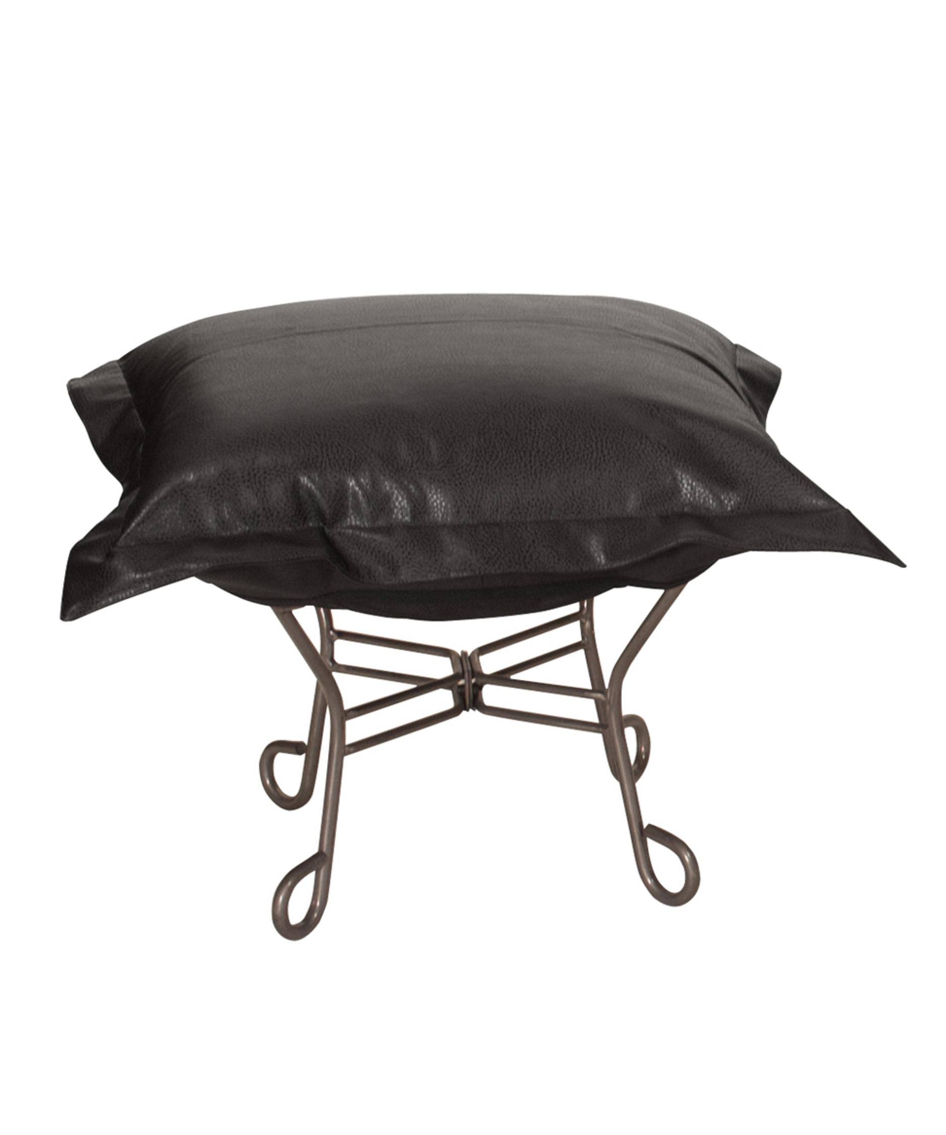 Howard Elliott Avanti Black Scroll Puff Ottoman - Titanium Frame