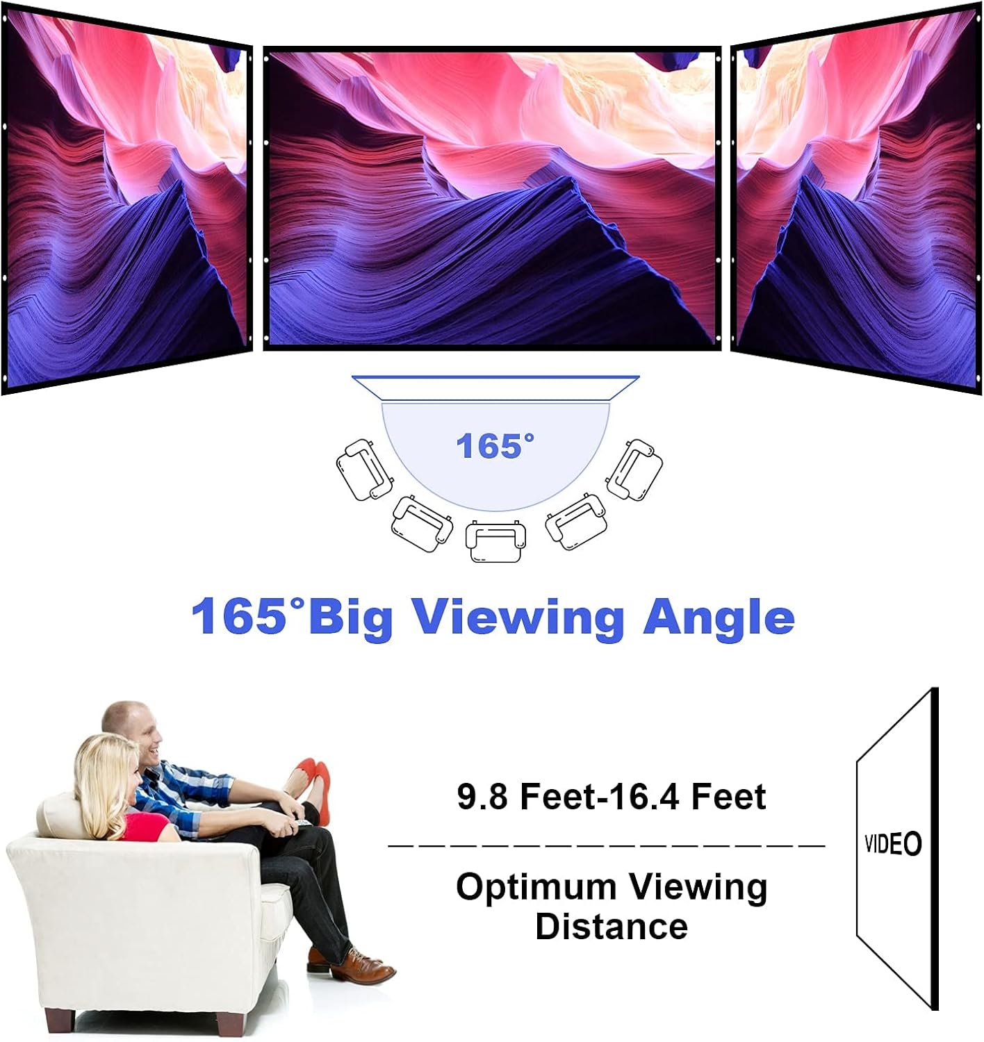 Projector Screen with Stand 120 inch HD 4K Portable Movie Screen (16:9), Gobran 3D Fast-Folding Double Sided Projector Projection Screen for Indoor Outdoor Home Theater Backyard Cinema Travel