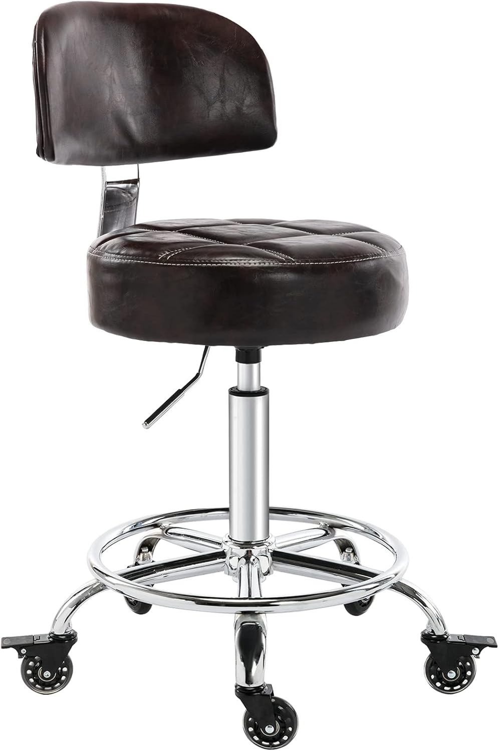 CoVibrant Lockable Stool with Back and Foot Rest Ergonomic Rolling Hydraulic Adjustable Stool for Doctor Esthetician Artist Home Small Office Desk (Brown)