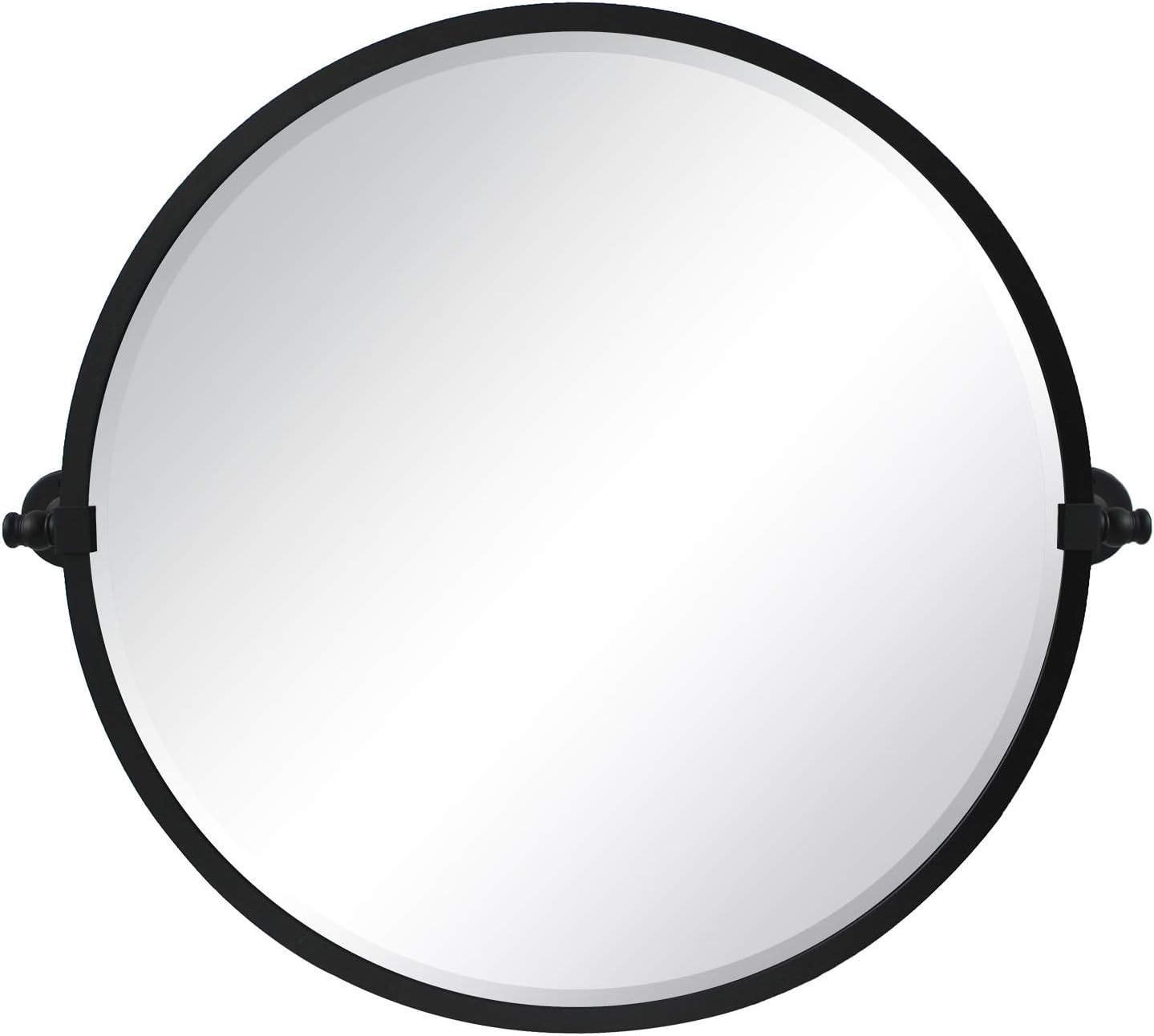 TEHOME 26'' Circle Pivot Bathroom Mirror in Matt Black Metal Frame Round Tilting Beveled Vanity Mirrors for Wall
