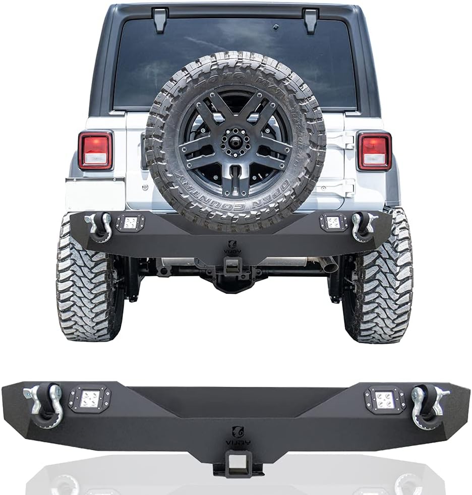 Ronghui JL Rear Bumper Texture Black with LED Aluminum Lights + D-Ring for 2018-2022 Wrangler JL