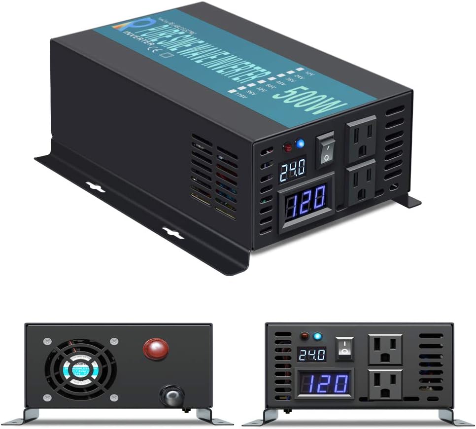 Reliable RBP-500S-LED 500w Pure Sine Wave Solar Power Inverter 24v 120v 60hz with LED Display (Black)