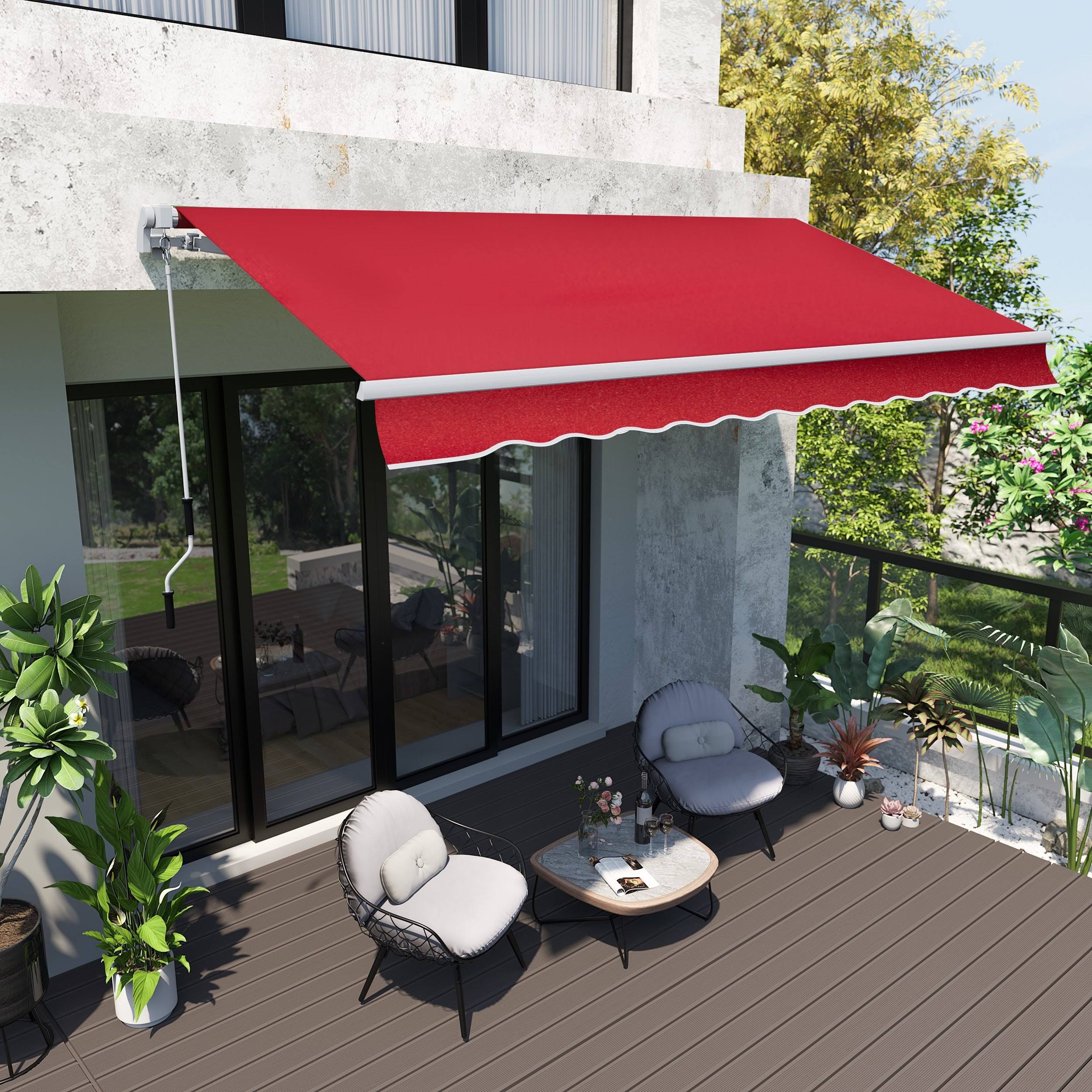 Outsunny 12& x 10& Outdoor Patio Manual Retractable Exterior Window Awning with Adjustable u0026 Versatile Design - Wine Red