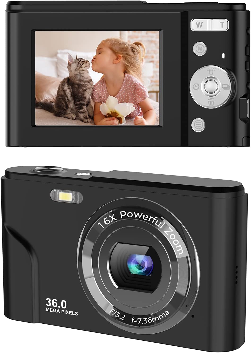 TOBERTO HD Digital Camera, 1080P Vlogging LCD Mini Camera with 16X Zoom 36MP Digital Point and Shoot Camera Video Camera, for Kids Students Beginners Beauty Face Pack of 2