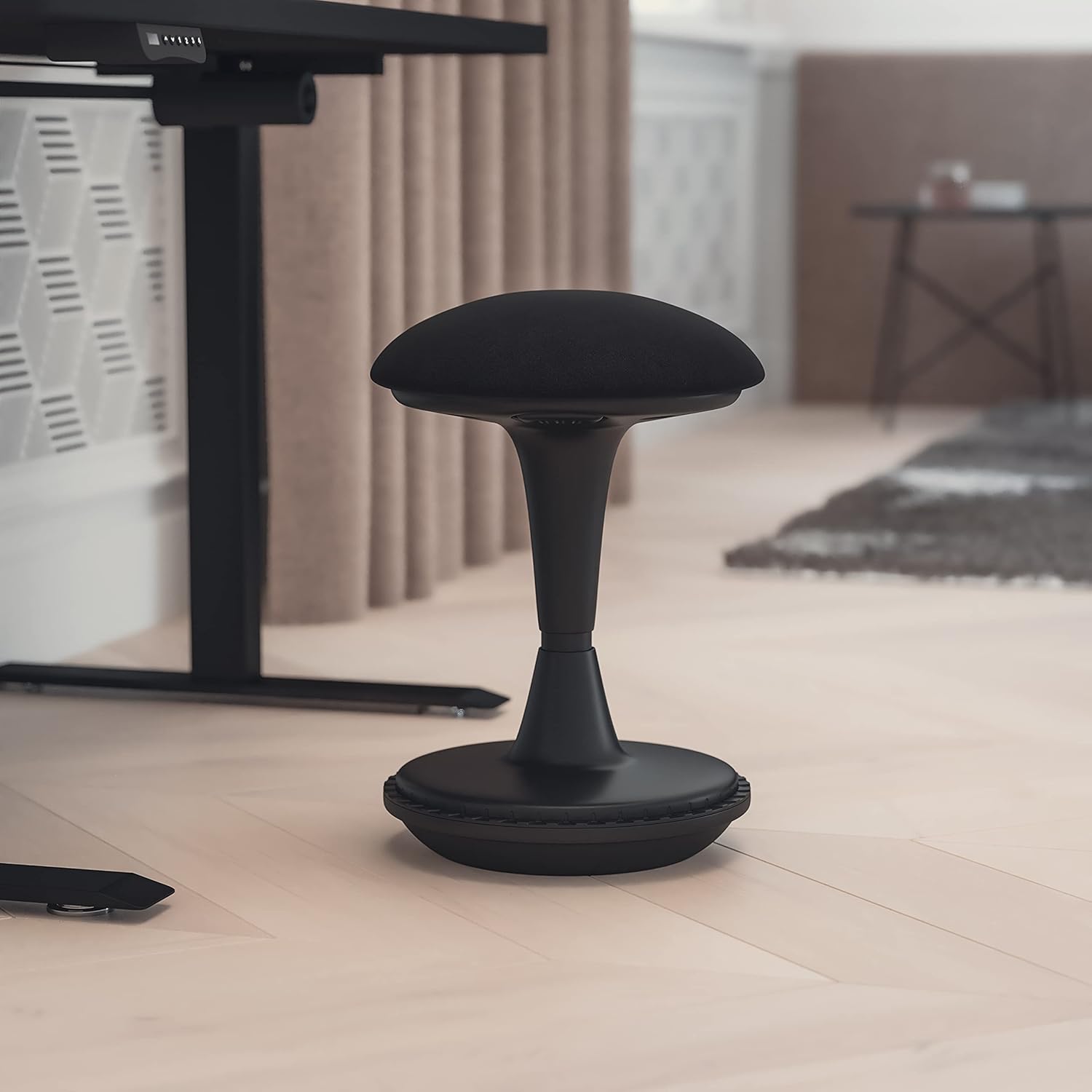 EMMA + OLIVER Push Button Height Adjustable Collaborative Stool - Tilt & Rock Motion in Black