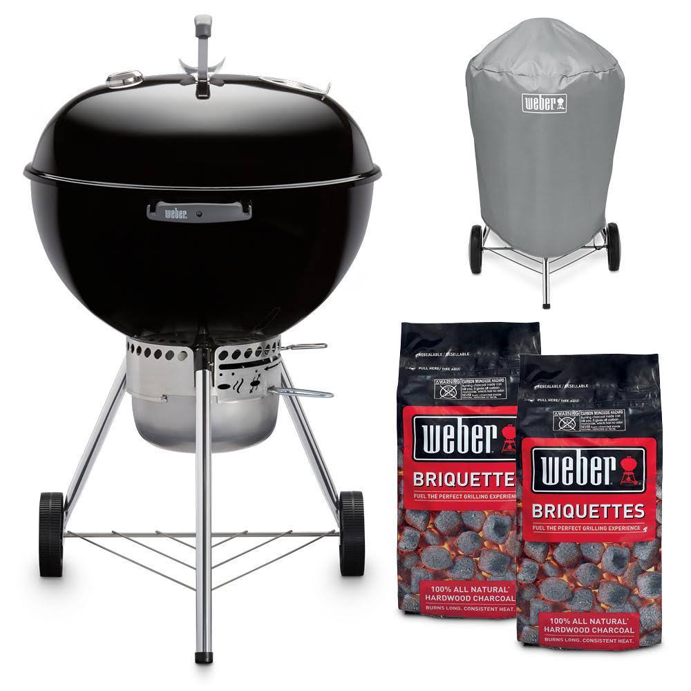 Weber 22 in. Original Kettle Premium Charcoal Grill in Black Combo with Grill Cover and 2-Bags of Charcoal Briquettes