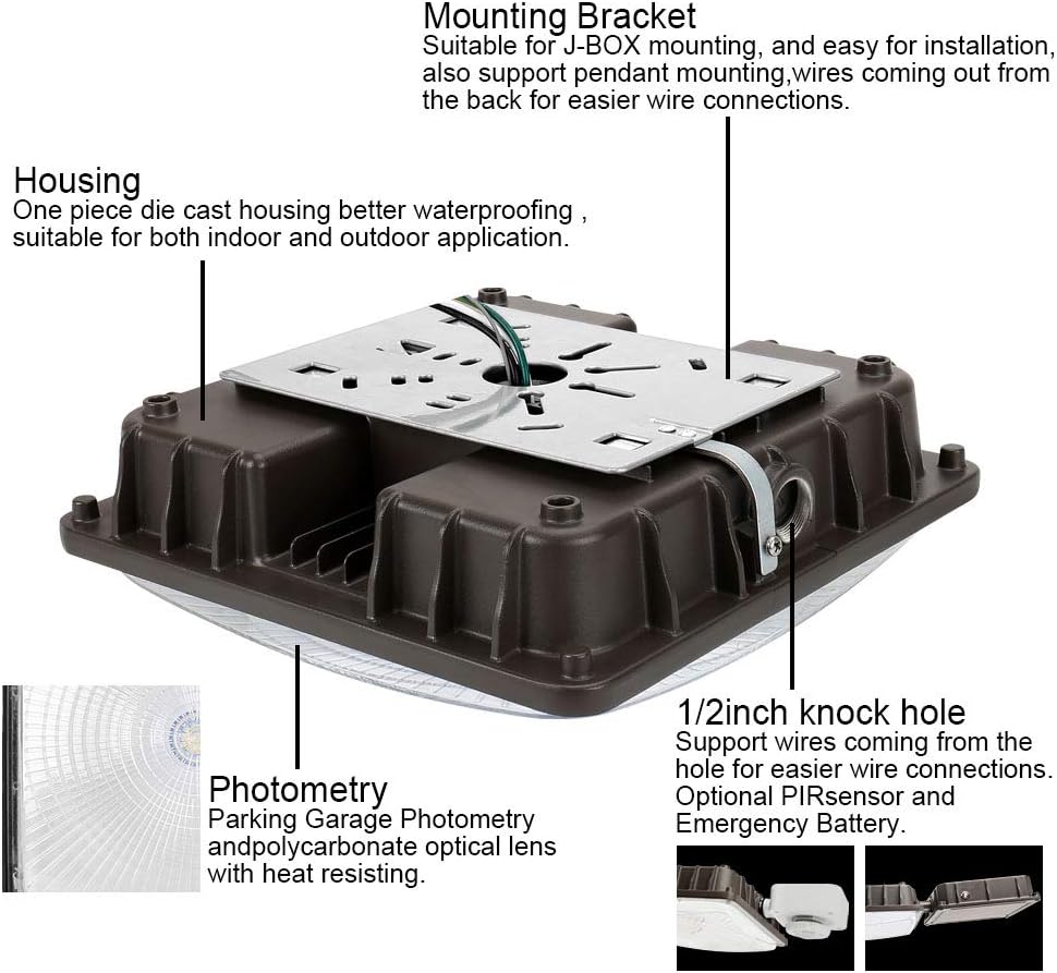 Konlite 40W LED Canopy Area Light - 175W Equal - 5450 LM - 6 Pack - 5000K - 120-277V - UL/DLC, Idea for for Gas Station, Gym, Warehouse, Shop, Underpass, Loading Dock etc