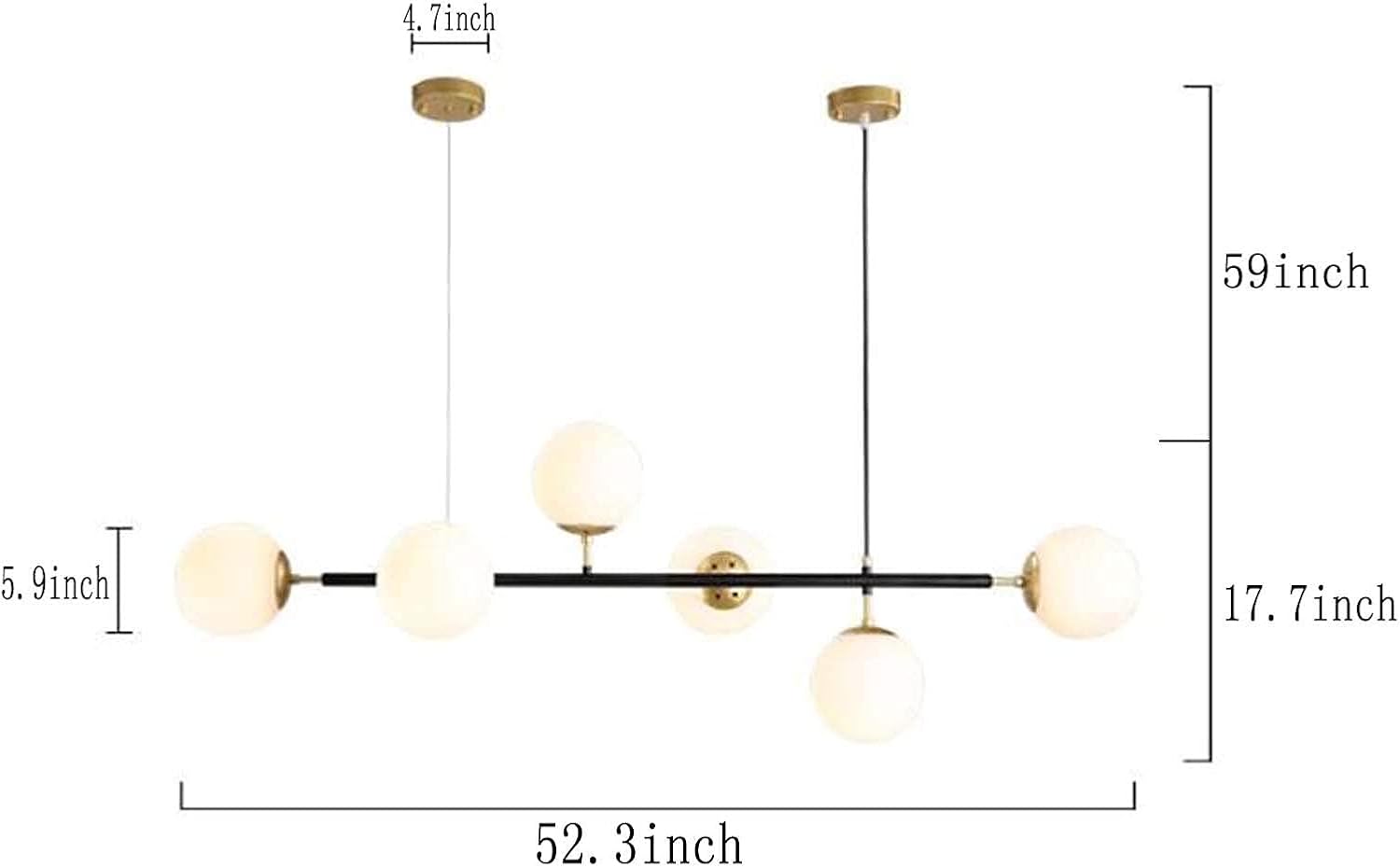 WQERLC Modern Industry Sputnik Chandelier,Decorative Chandelier,Crystal Chandelier,Modern Light Lighting,Villa Restaurant Living Room Room Lighting,Black and Milky White Glass,6 Lights