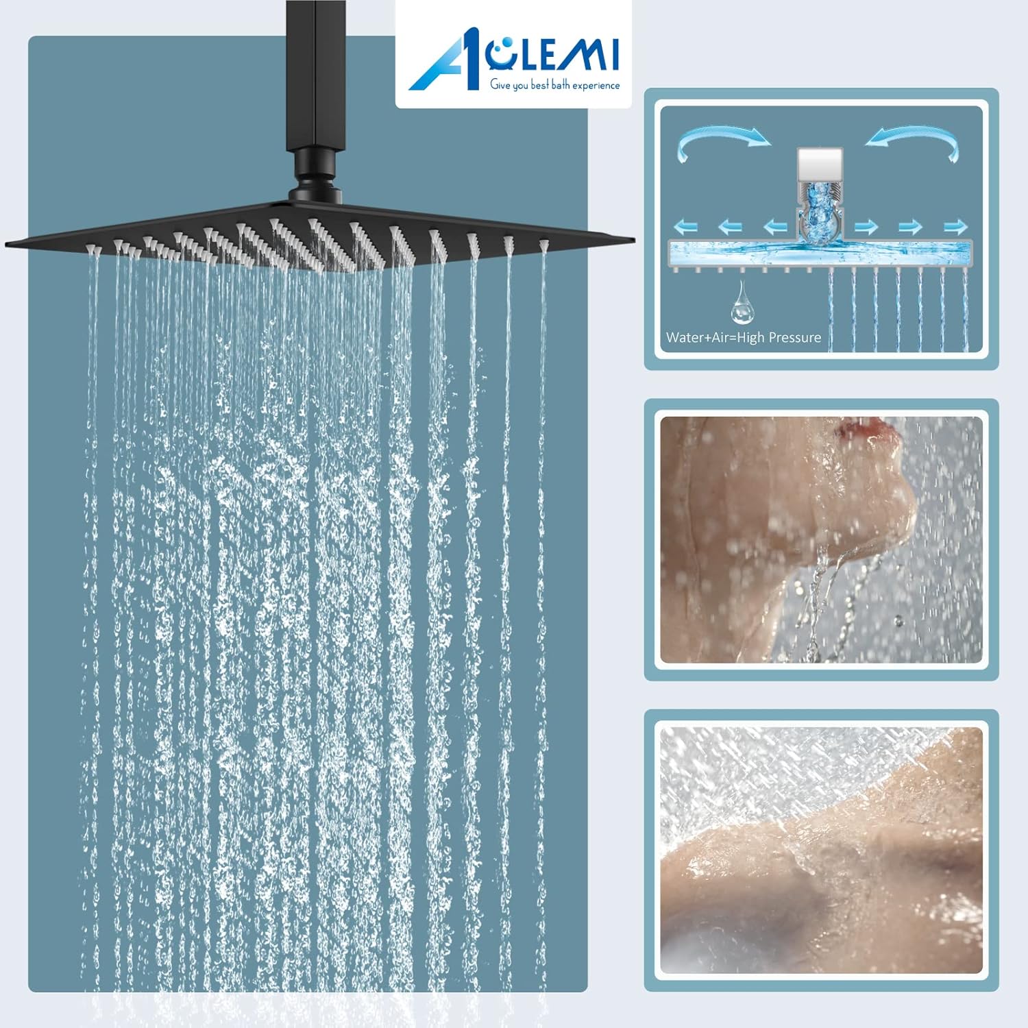 Aolemi 12 Inch Matte Black Ceiling Mount Shower System Rain Shower Head with Slid Bar Handheld Spray Luxury High Pressure Shower Combo Set Rough-in Valve and Shower Trim Included Bathroom