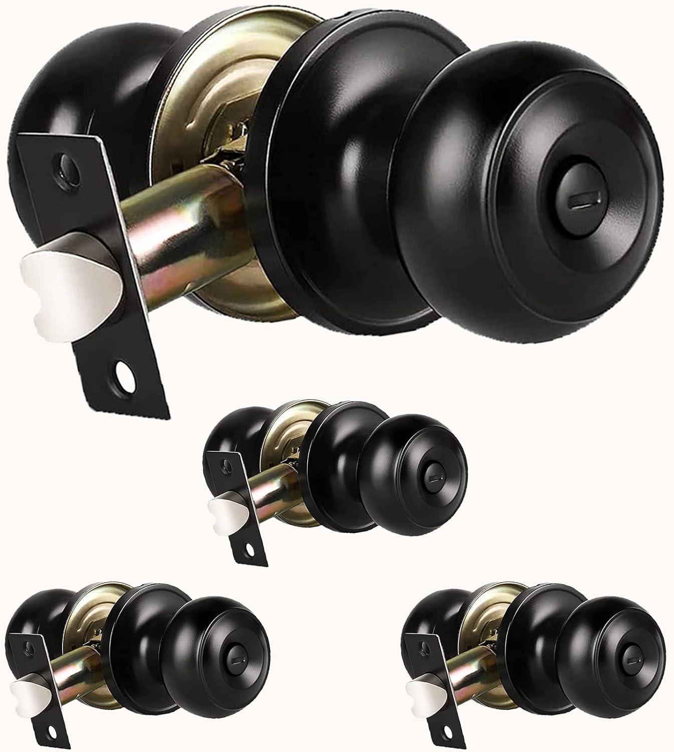 Privacy Door Knobs (4 Pack), Black Interior Door knobs Set Without Key , Keyless Interior Door Lock Sets, Round Style Door Knob for Bedroom and Bathroom , Black Finish… Pack of 2