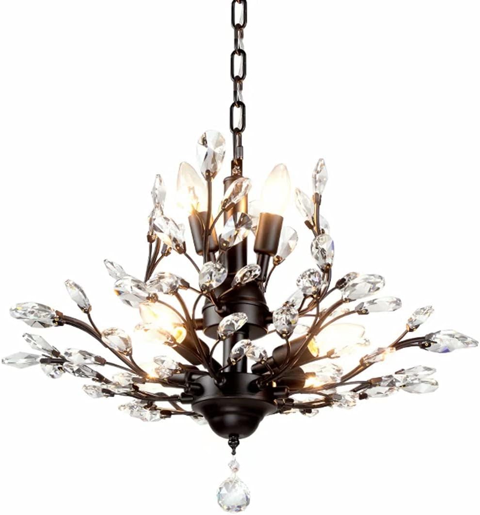 SEOL-Light Vintage Crystal Branch Chandeliers Black Ceiling Pendant Light Flush Mounted Fixture with 7 Light,Max280W for Living Room Dinning Table Porch