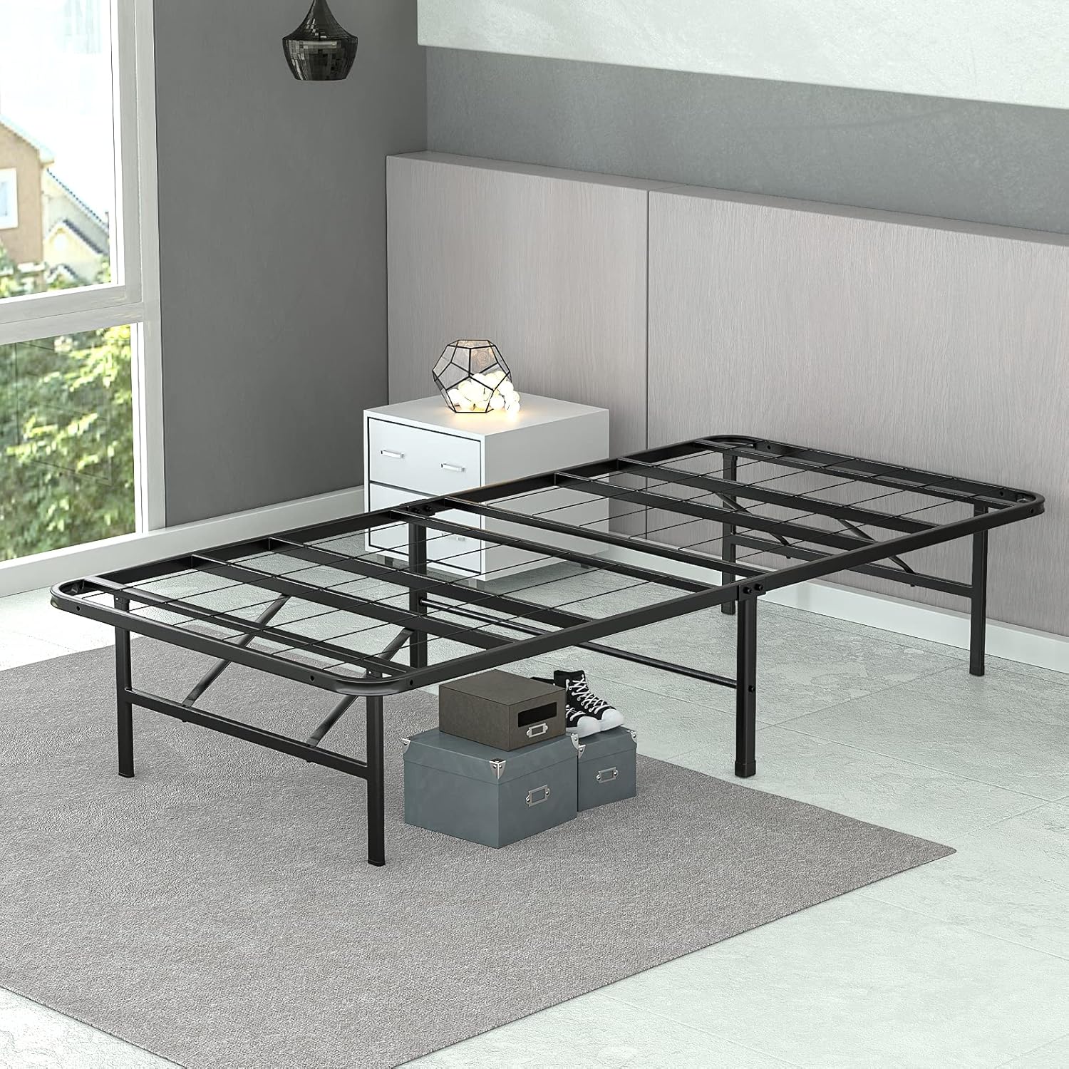 IYEE NATURE 14 Inch Queen Metal Bed Frame/Platform Bed Frame/No Box Spring Needed/Strong Support Mattress/Underbed Storage Space/Anti-Slip Support/Noise Free/Easy Installation with