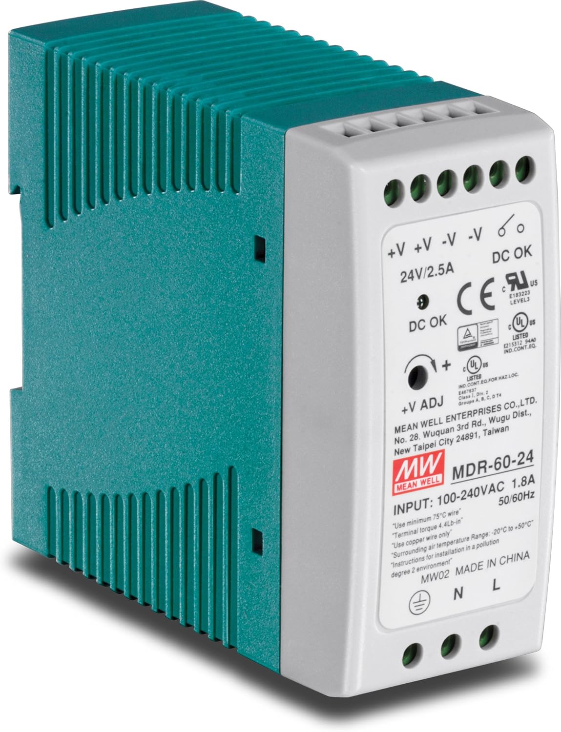TRENDnet 60 W Single Output Industrial DIN-Rail Power Supply, Universal AC Input, Extreme -20 to 70 °C (-4 to 158 °F) Operating Temp, TI-M6024 Pack of 2