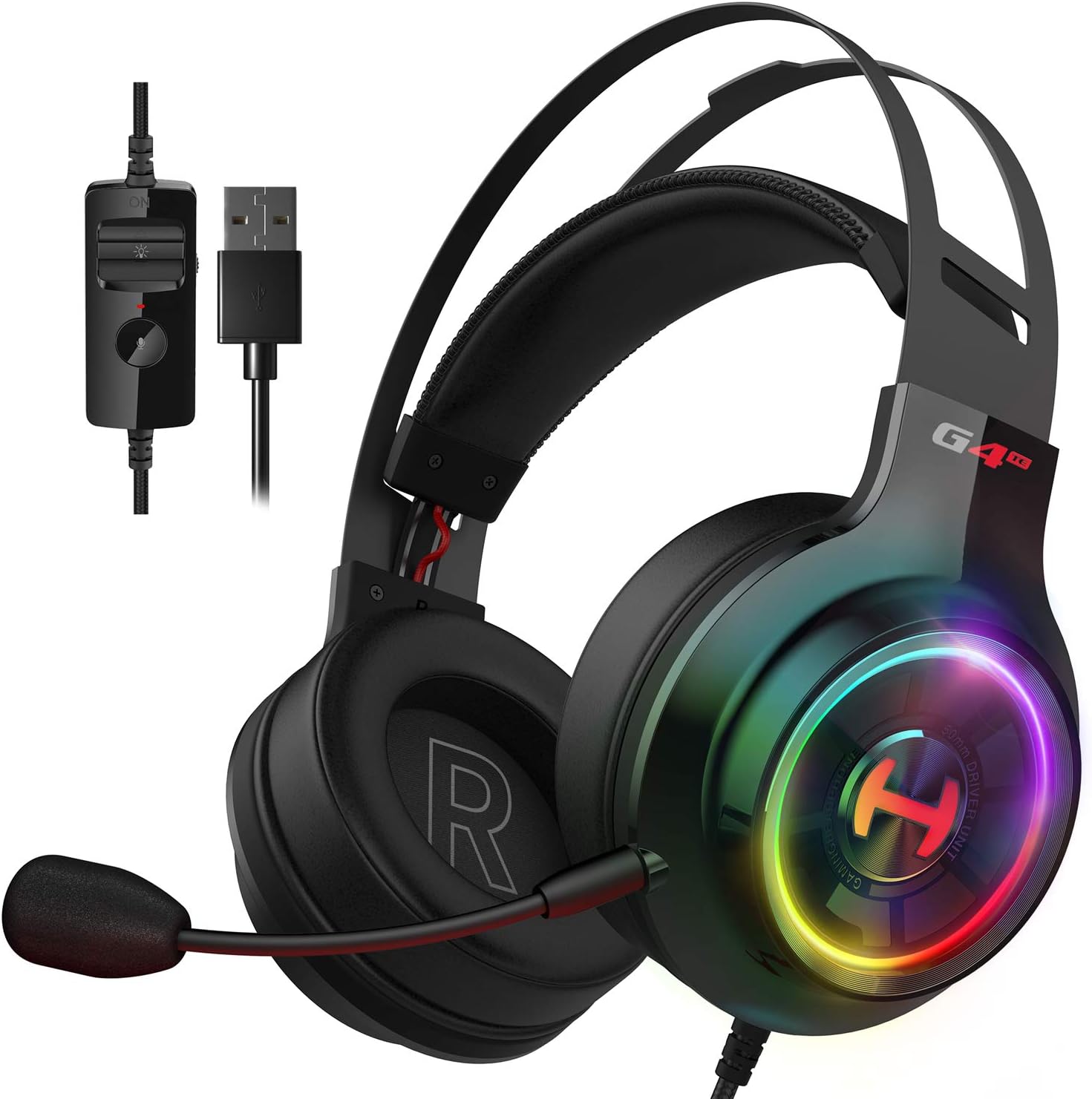 Edifier G4 TE Gaming Headset for PC, PS4, 7.1 Surround Sound Gaming Headphones with Noise Canceling Microphone, USB Over-Ear Headphone Wired with RGB Light, 50mm Driver for PC Mac, Laptop,Black