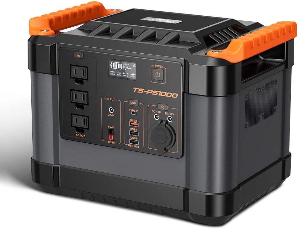Portable Power Station, 1100Wh Solar Generator, TS-PS1000 110V/1000W Backup Power with 3 x AC Outlets(Peak 2000W) and 3 x USB Ports, Solar Power Station for Camping, Road Trips, Emergency Power, and More.&hellip;