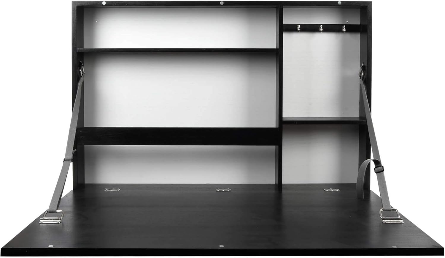 Prinz Work from Home Wall-Mounted Desk, Black Folding Desk with Chalkboard Front, Space-Saving Floating Desk Design, Ready to Hang, Interior Shelves, 36 x 24 x 5 Inches