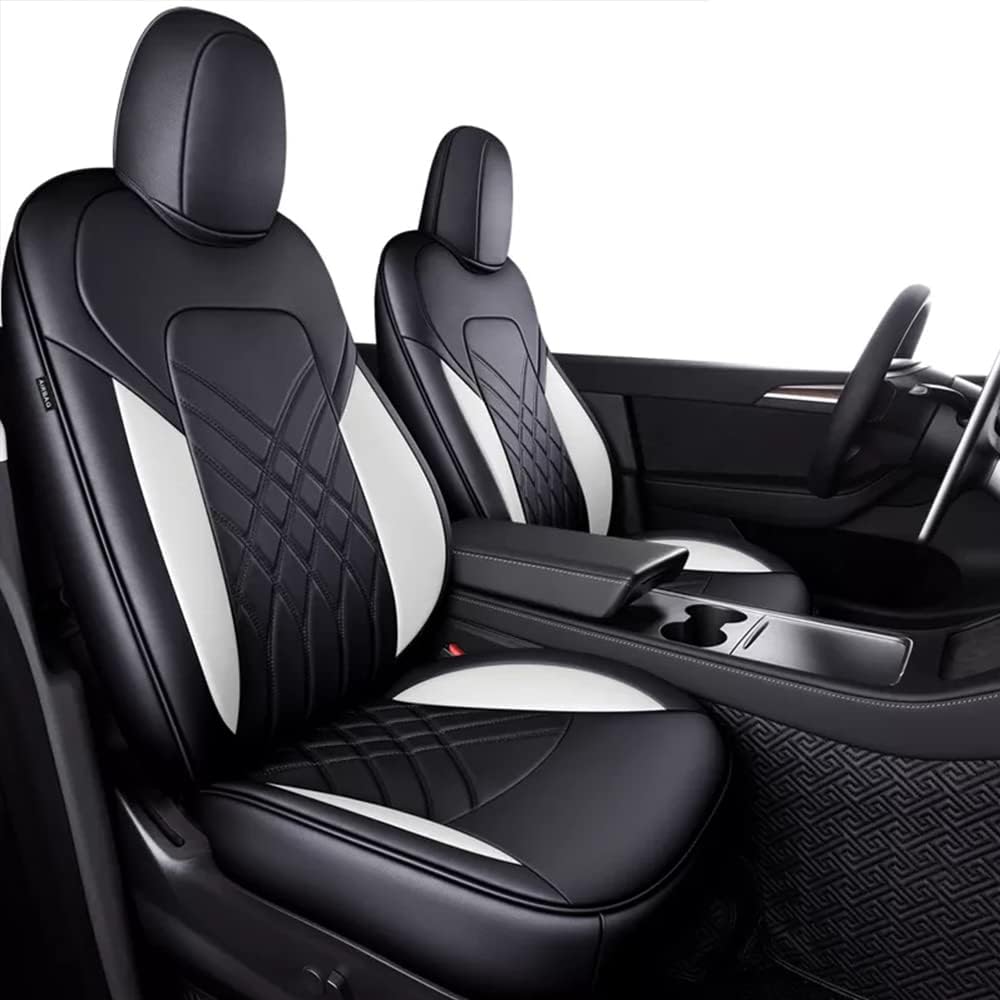 SPEEDPARK for Tesla Model 3 Car Seat Cover Full Set Kanapi Leather Car Seats Protection for Tesla Model 3 2017 2018 2019 2020 2021 (Black+White,Model 3 (5 Pcs))