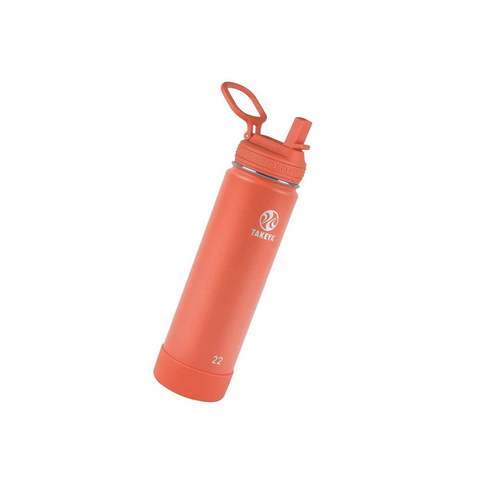 Takeya Actives Insulated Water Bottle w/Straw Lid, Coral, 22 Ounce