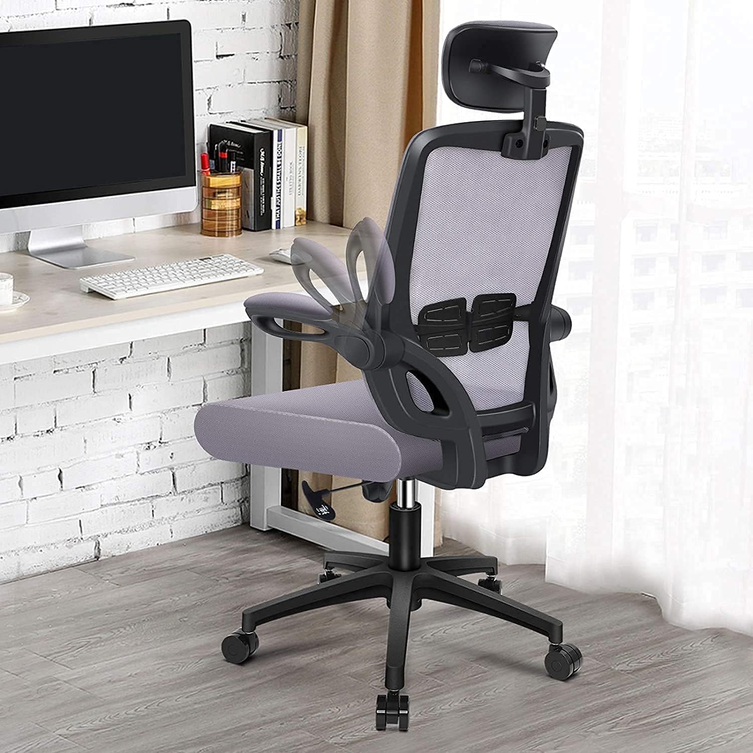 Ergonomic Office Desk Chair Home - Computer Desk Chairs Lumbar Support Mesh High-Back Task Chair with Flit-up Arms and Height Adjustable Design