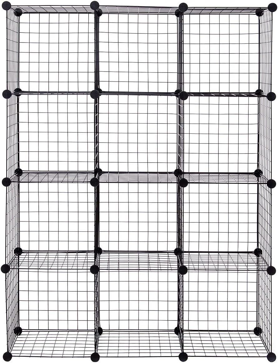 HAPPYGRILL 12-Cube Metal Wire Storage Cubes, Free Standing Modular Shelving Grids, Customizable Metal Rack Bookcase DIY Storage Organizer (42