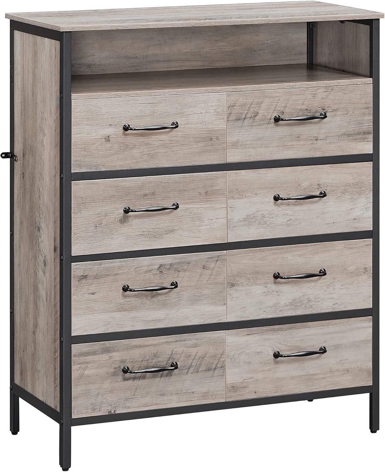 VASAGLE Dresser, Chest of Drawers for Living Room, with Open Storage, Non-Woven Fabric Drawers with MDF Front, Steel Frame, Greige and Black URDD021B02