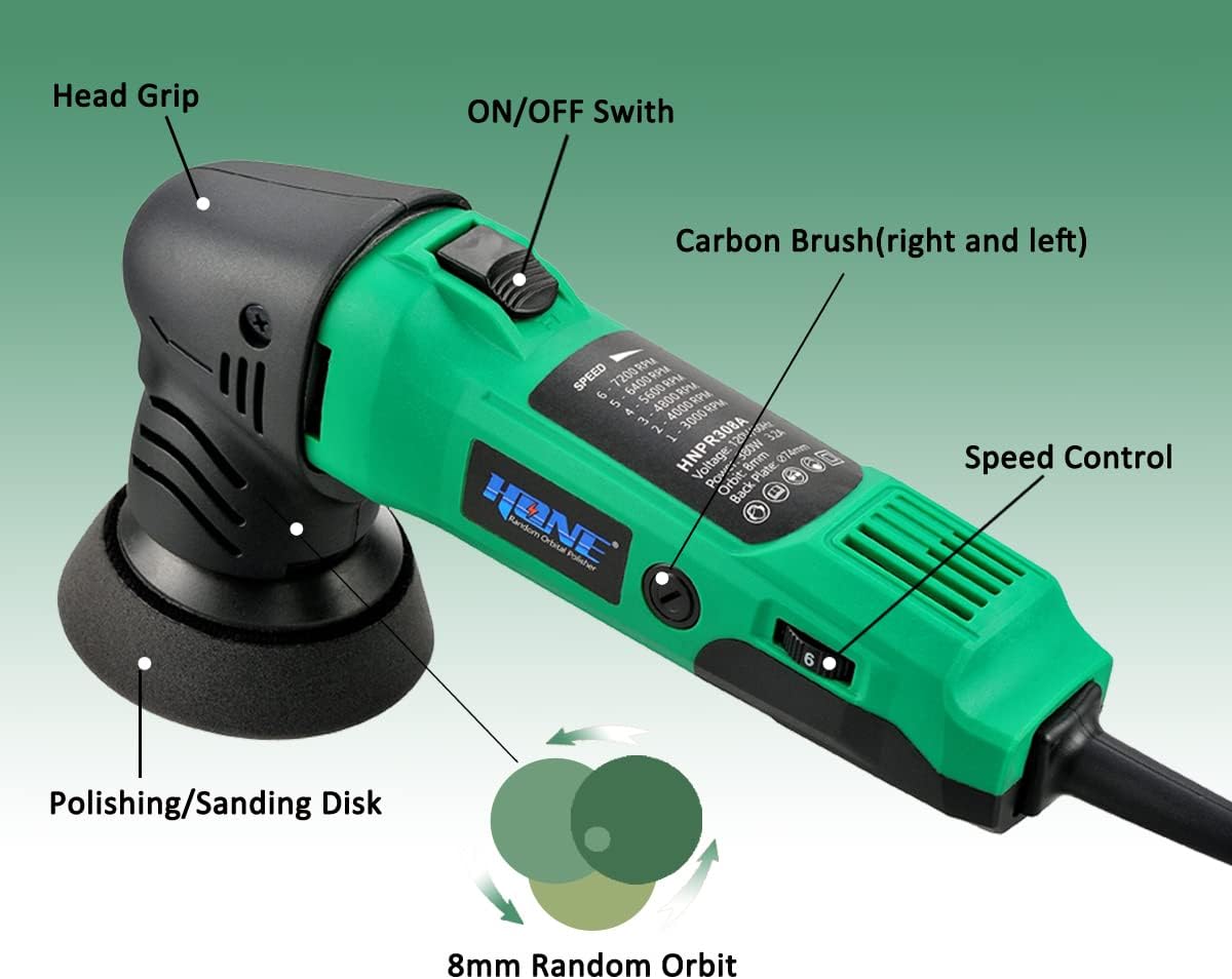 HONE Mini Polsher, 3 inch Dual Action Polisher for Car Detailing with Variable Speed, Orbital Polisher Sander, Mini Buffer kit. Pack of 2