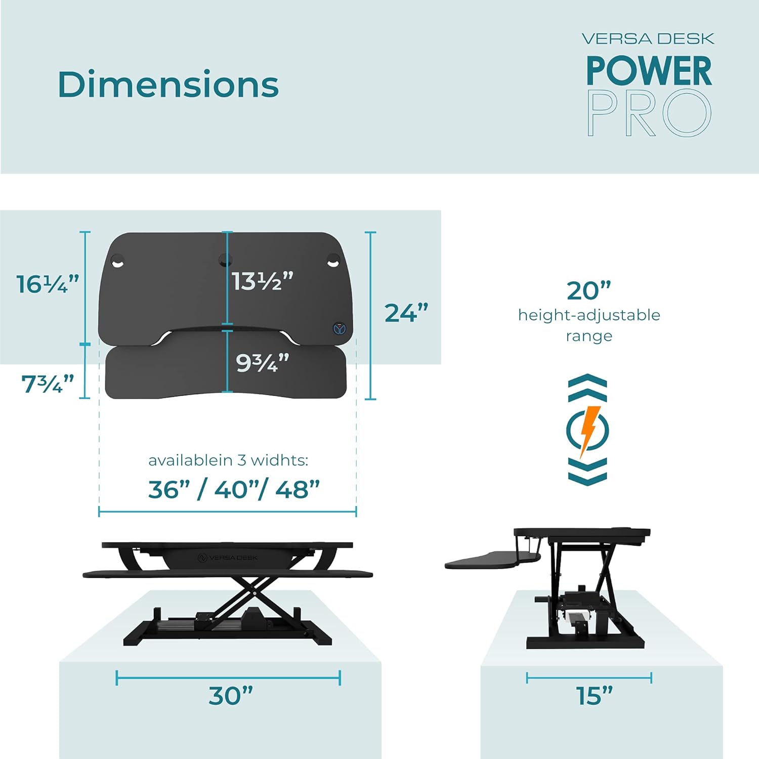 VersaDesk Power Pro USA Manufactured | Sit to Stand Electric Desk Converter | Sit to Stand Desktop with Keyboard + Mouse Tray | 40