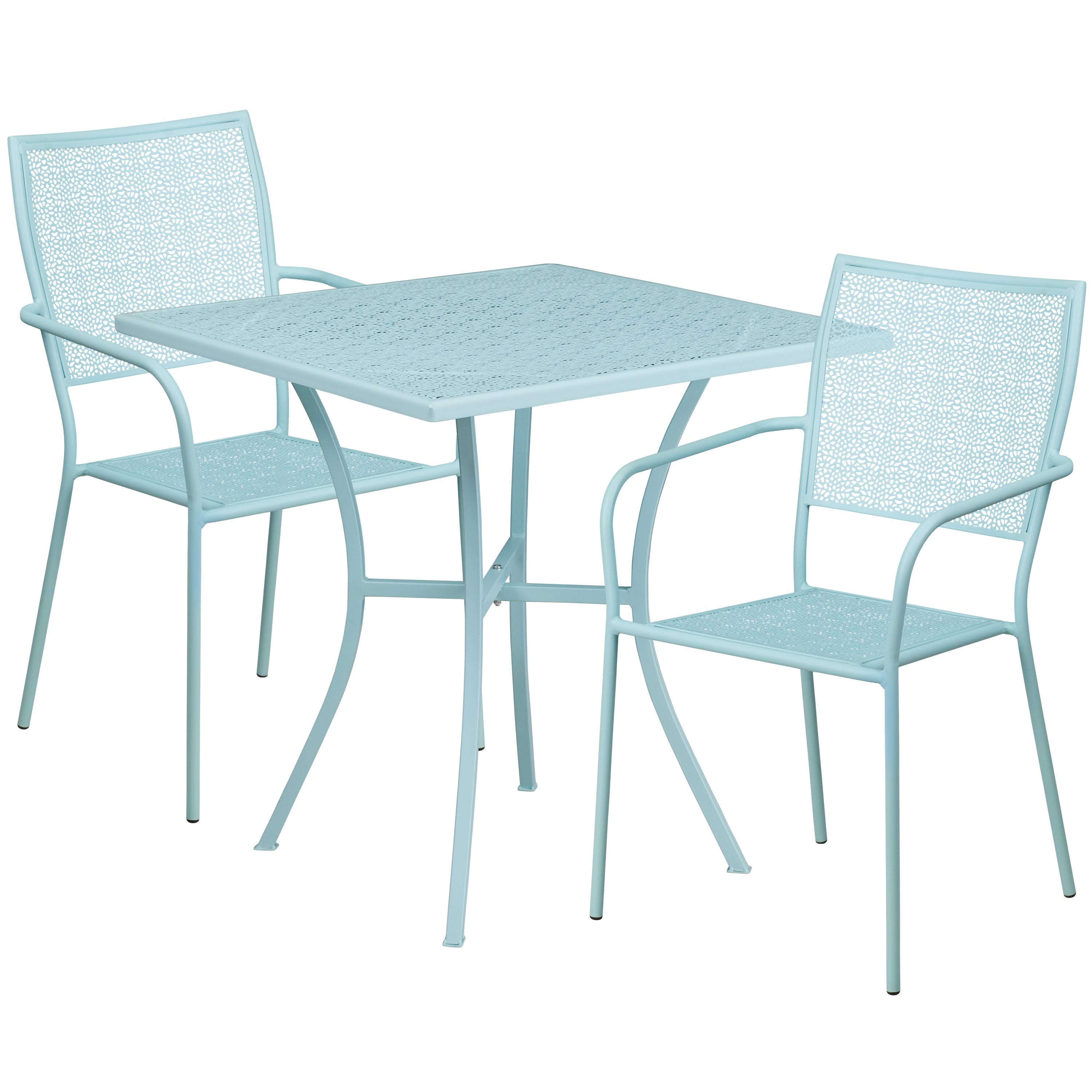 Flash Furniture 28x22 Square Sky Blue Indoor-Outdoor Steel Patio Table Set with 2 Square Back Chairs