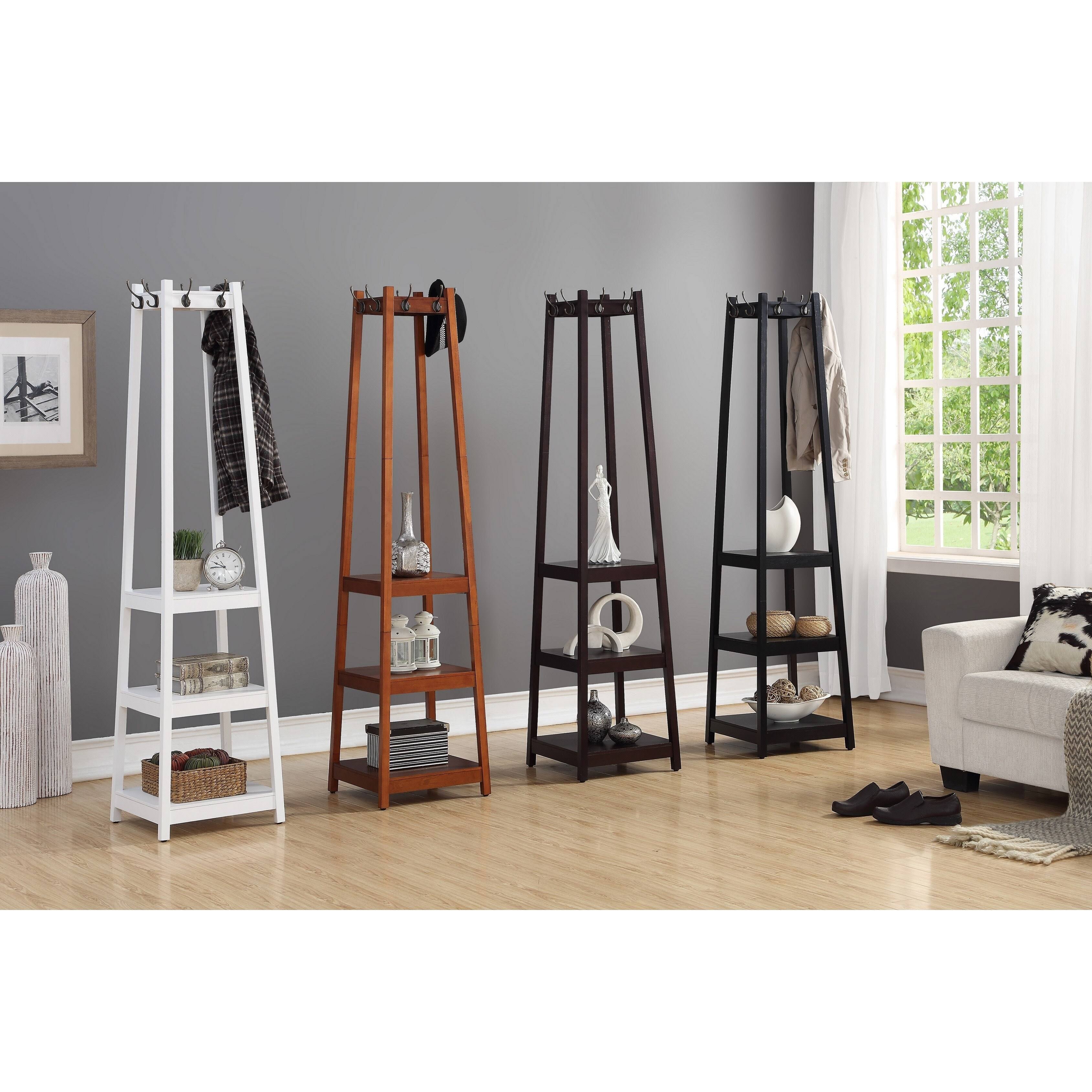 Roundhill Furniture Vassen Coat Rack w/ 3 Tier Storage Shelves Finish, Walnut