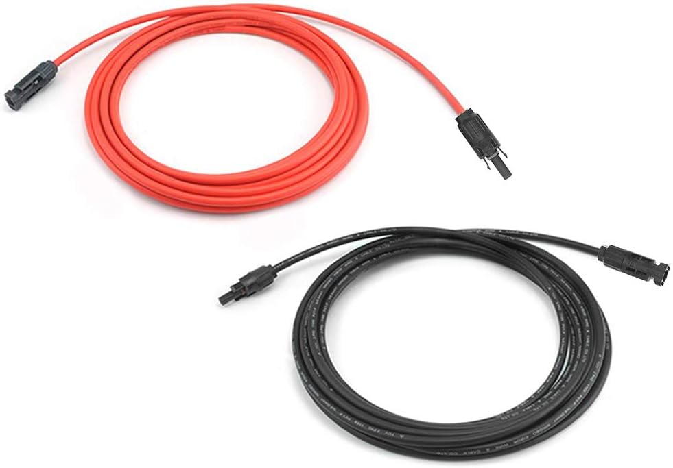 HQST Solar Panel Extension Cable 20 Feet 12AWG with Female and Male Connector Solar Panel Adaptor Kit Tool (20FT Red + 20FT Black)