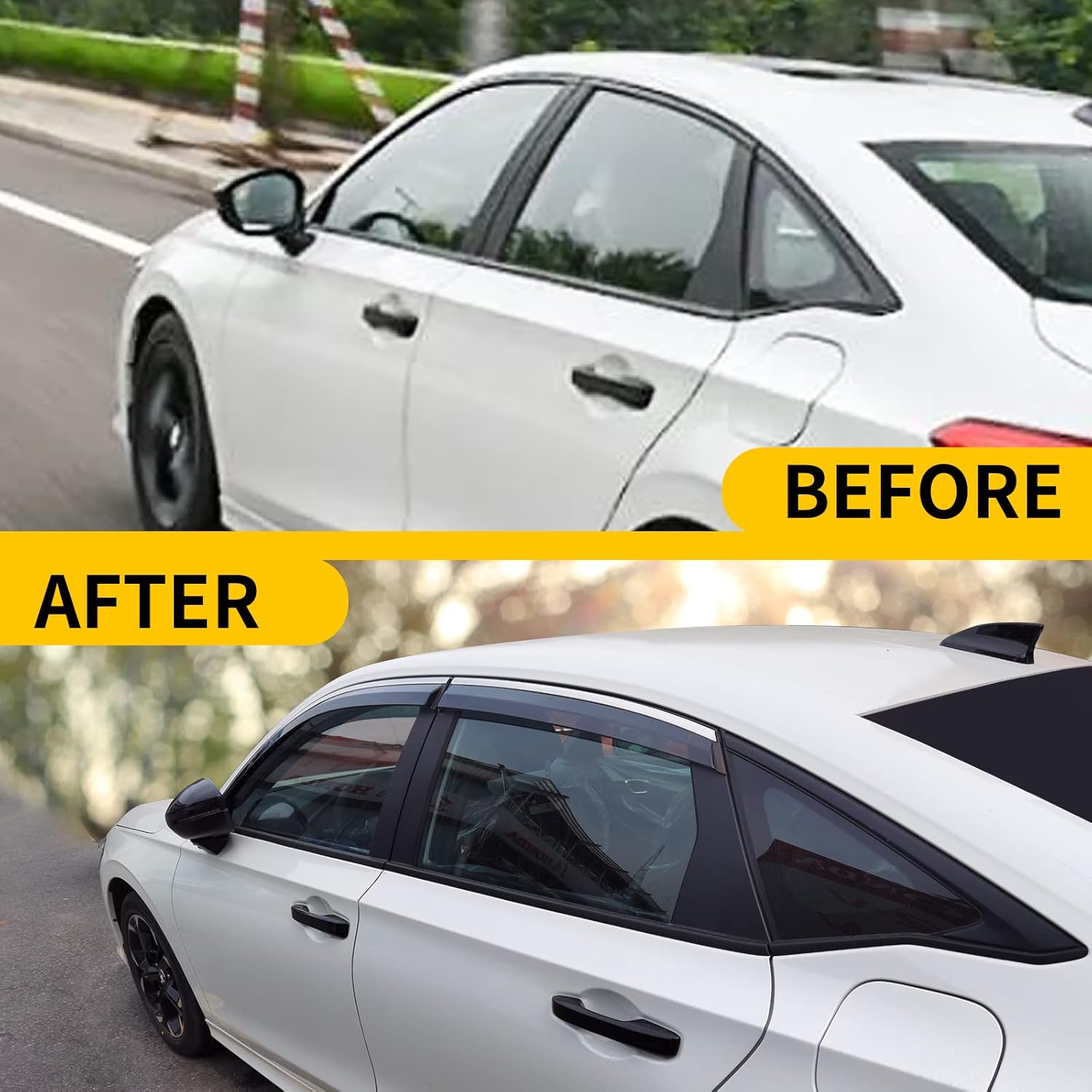 Maxzina Fit 2022 Honda Civic Rain Sun Shade Window Deflectors Shield Wind Guard Side-Custom Fit 4 Pcs Set for Honda Civic Sedan Accessories