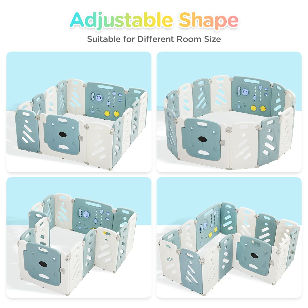 HEAO Baby Playpen 14-Panel Playpens for Babies,Foldable Kids Safety Activity Center Playard w/Locking Gate (Light Blue)