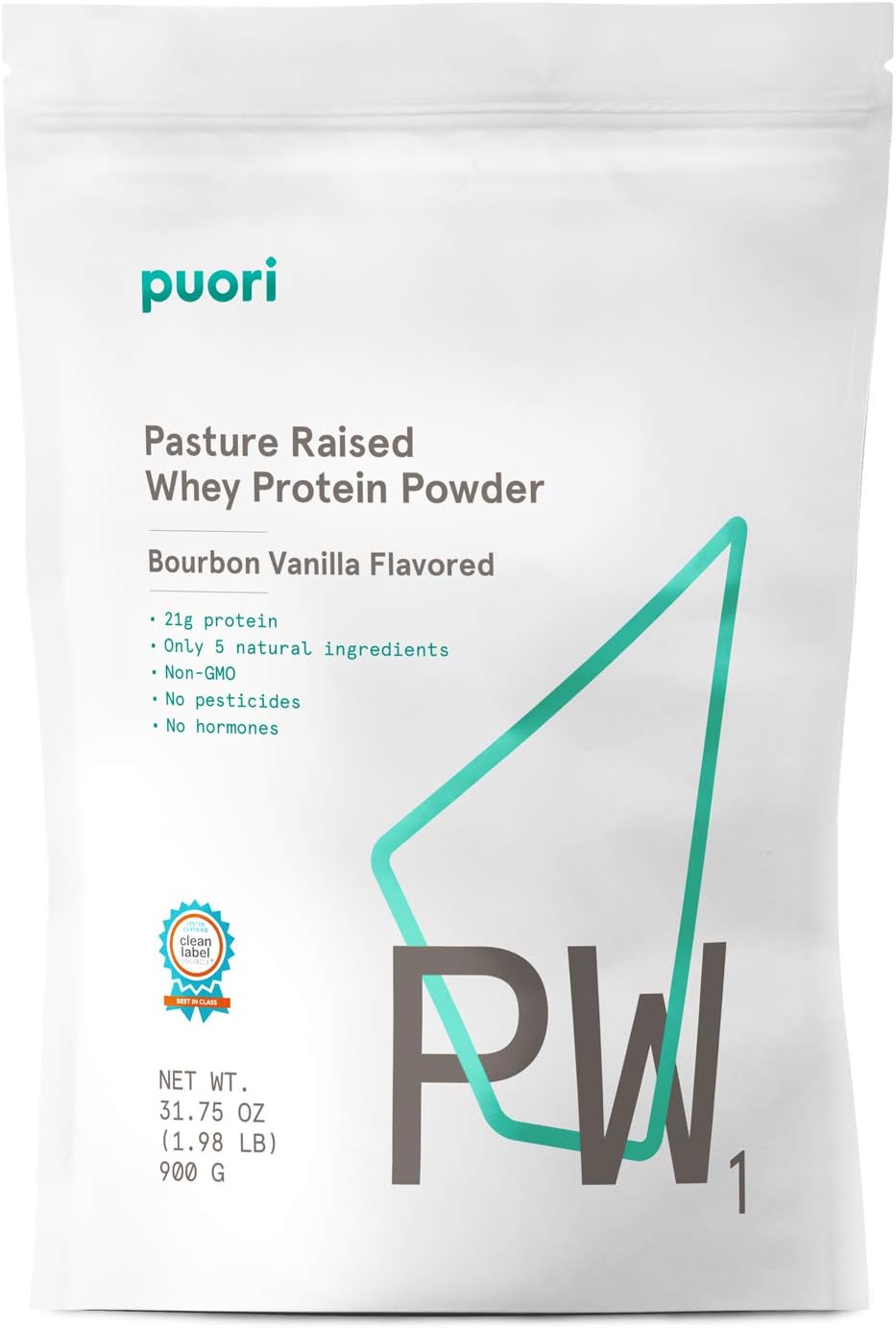 Puori Whey Protein Powder - Bourbon Vanilla - PW1 Pasture Raised Non-GMO - 100% Natural and Pure for Muscle Growth - 21g Protein 1.98lbs Pack of 2