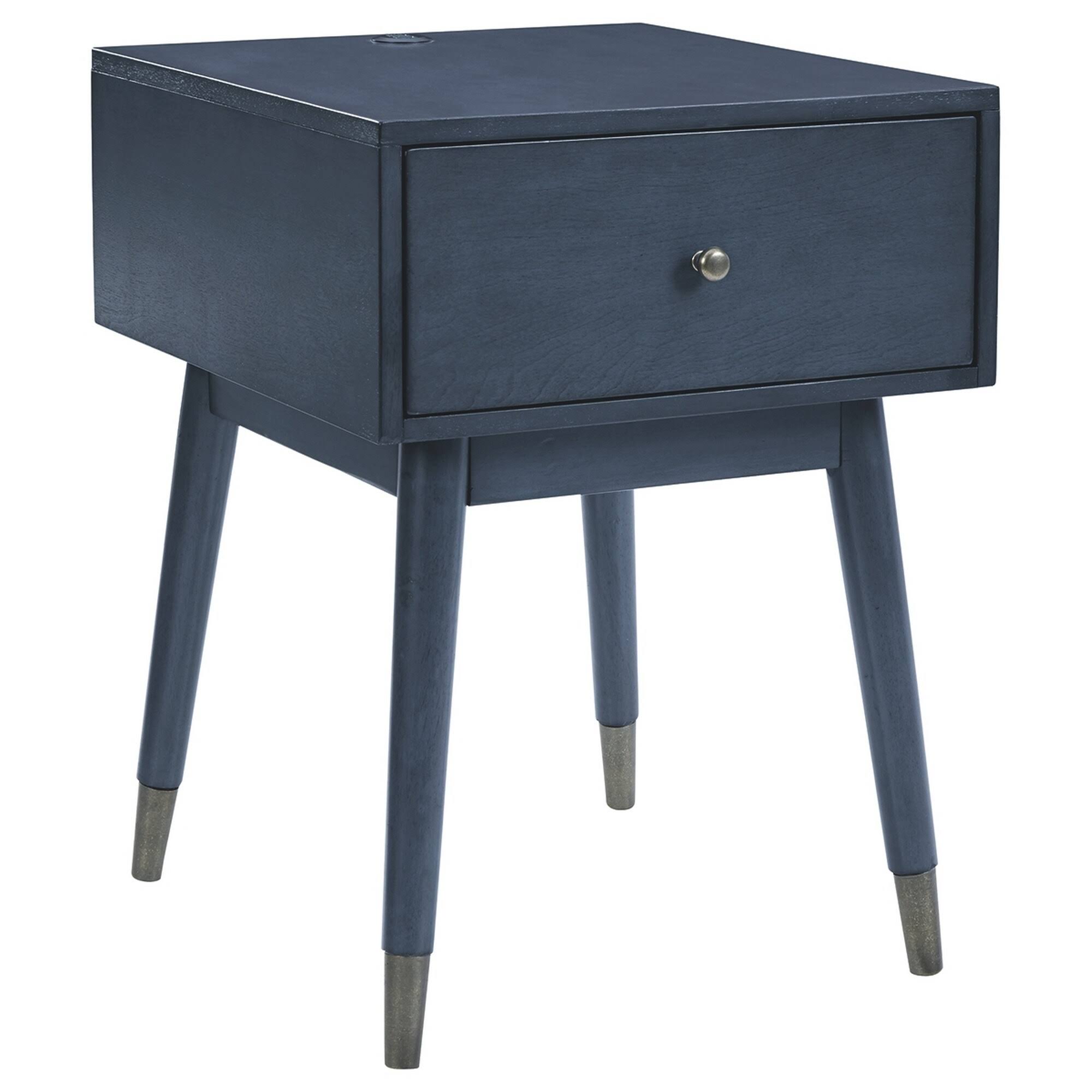 1 Drawer Wooden Accent Table with USB Ports and Splayed Legs, Blue