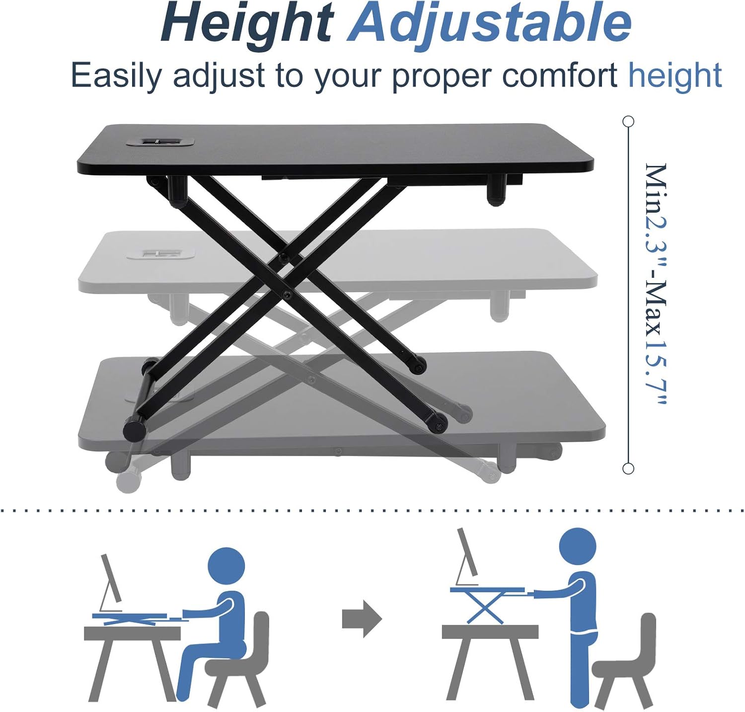 Standing Desk Converter JENOSWEIN Stand Up Desk Adjustable Height Desktop Monitor Riser for Laptop Office Computer Workstation (27 INCH for Home Office) Pack of 2