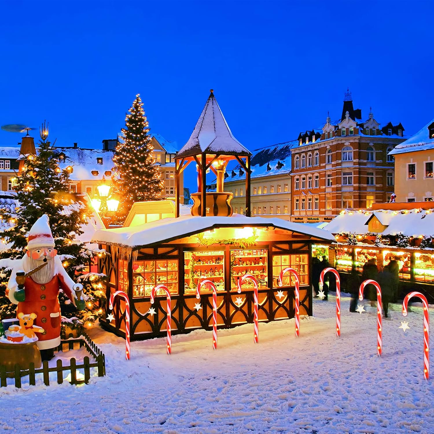 Christmas Solar Candy Cane Lights Candy Cane Pathway Markers Lights with Stake Festive Candy Cane Lights Set of 8 Red and White Yard Lights for Christmas Holidays Lighting Sidewalk Yard Decorations Pack of 2