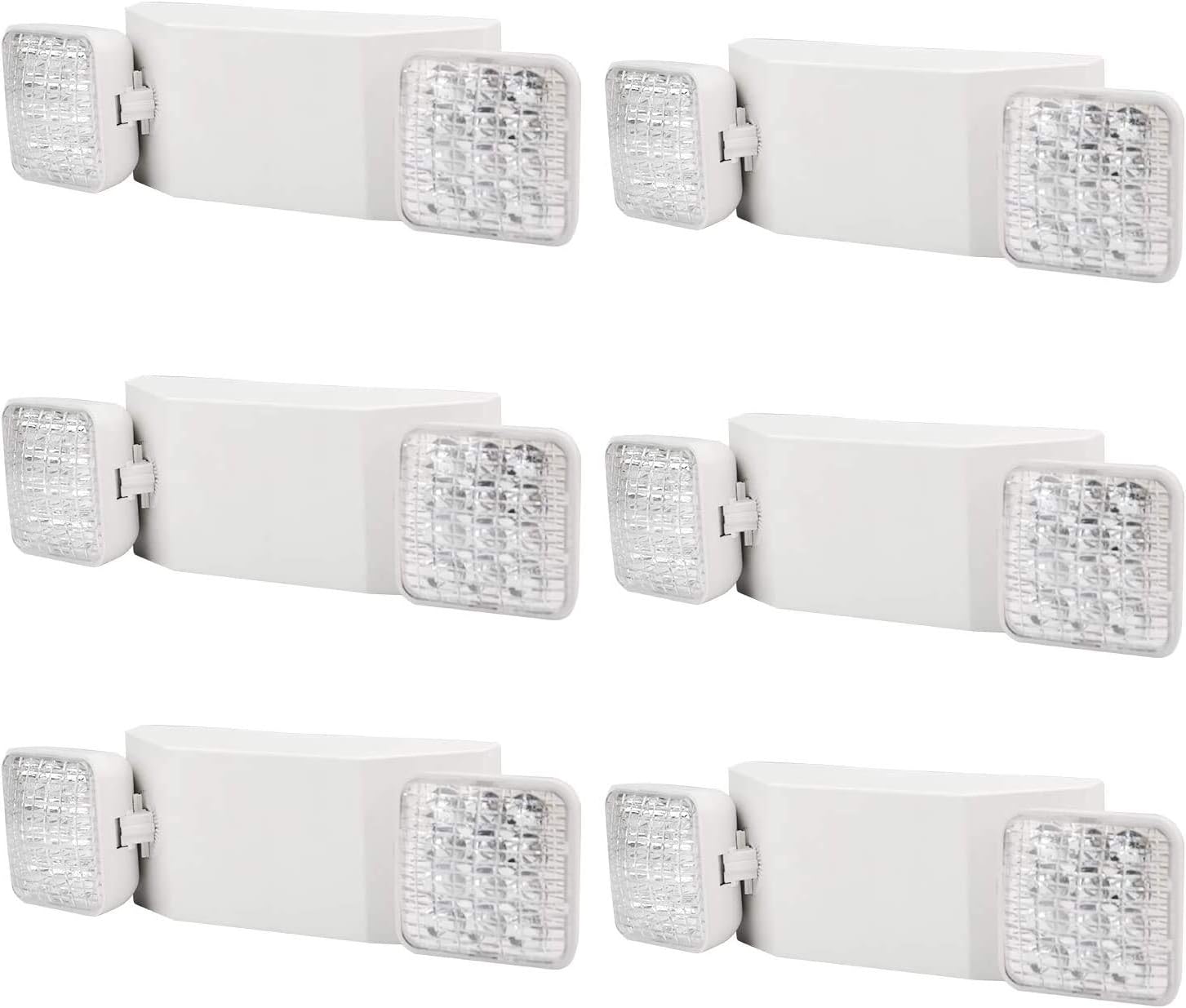 YANREN Commercial Emergency Light, UL Certified, White Emergency Light Fixture with 2 LED Square Heads Adjustable & Backup Batteries Exit Lighting（6Pack）