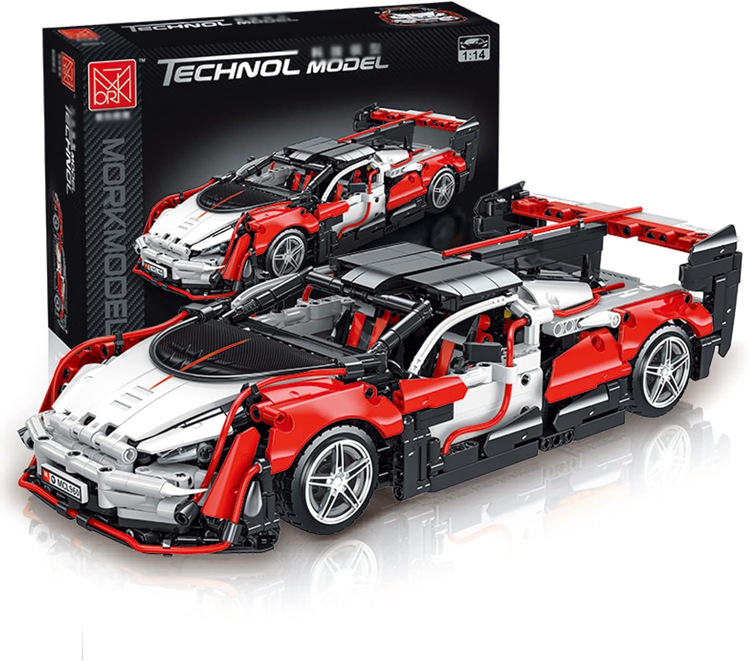 Mini SAI Red and White Saber Racing Car MOC Building Blocks and Construction Toy, Adult Collectible Model Cars Set to Build, 1:14 Scale Sports Car Model technic Set (1529 Pcs)