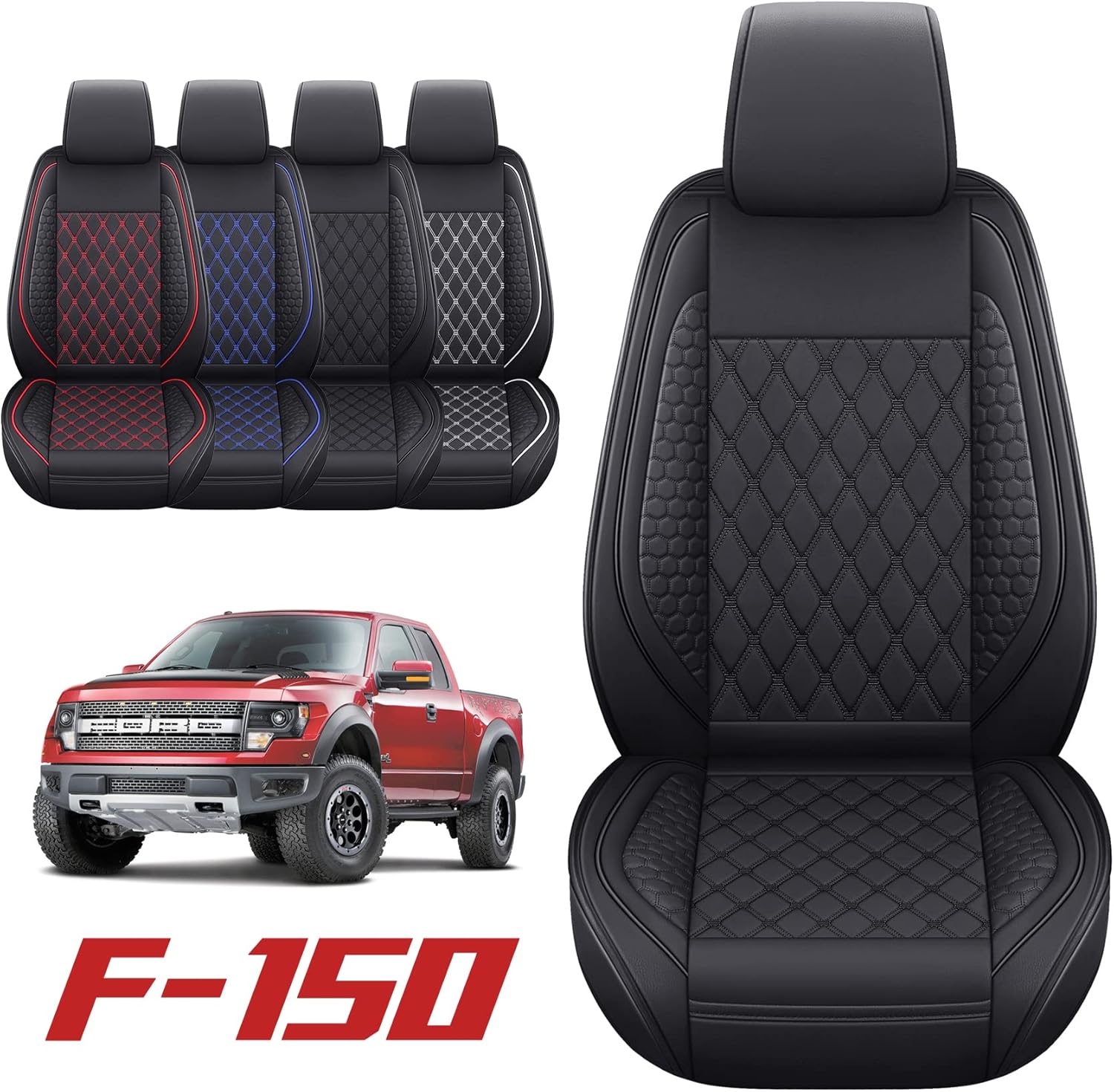 Tomatoman Seat Covers Fits for 2009-2022 Ford F150 2017-2022 F250 350 450 Supercrew SVT Raptor King Ranch Limited Super Duty Pickup Waterproof Car Truck Cushions(Full Set/Black)
