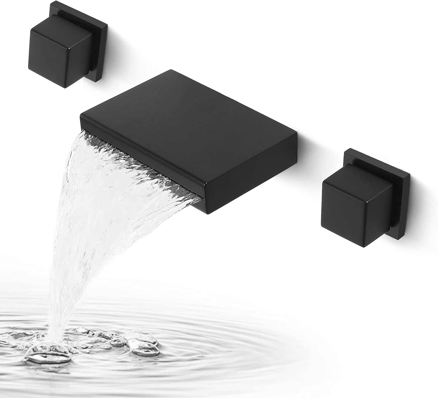 Dr Faucet Waterfall Tub Faucet Wall Mount Bathtub Filler 3 Hole Bathroom Sink Faucet 2 Handle Waterfall Spout Tub Faucet Vessel Sink Faucet, Matte Black