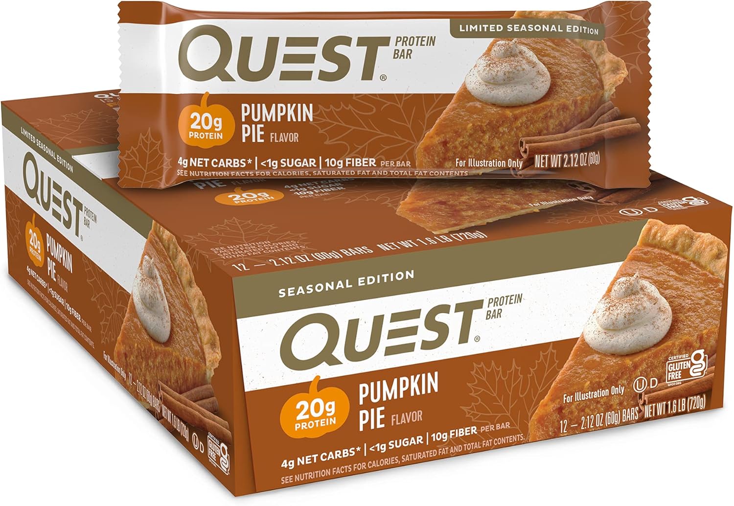 Quest Nutrition Pumpkin Pie Protein Bar, High Protein, Low Carb, Gluten Free, 12 Count Pack of 2