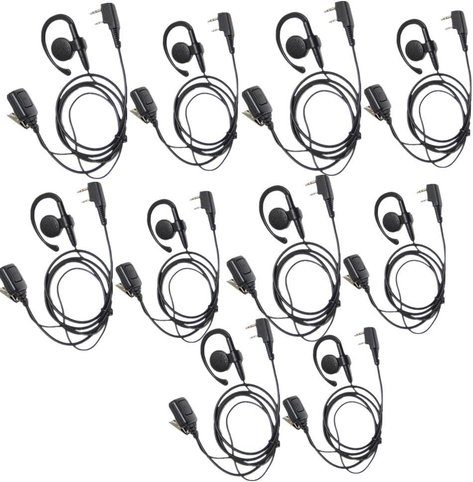 2 Pin Earpiece Compatible for Kenwood Radio, Ear- Clip Ear Hook Security Headset Earphone PTT and Mic Compatible with Kenwood 2 Way Radio TK3170 TK3200 TK3201 Walkie Talkie, Pack of 10, Lsgoodcare