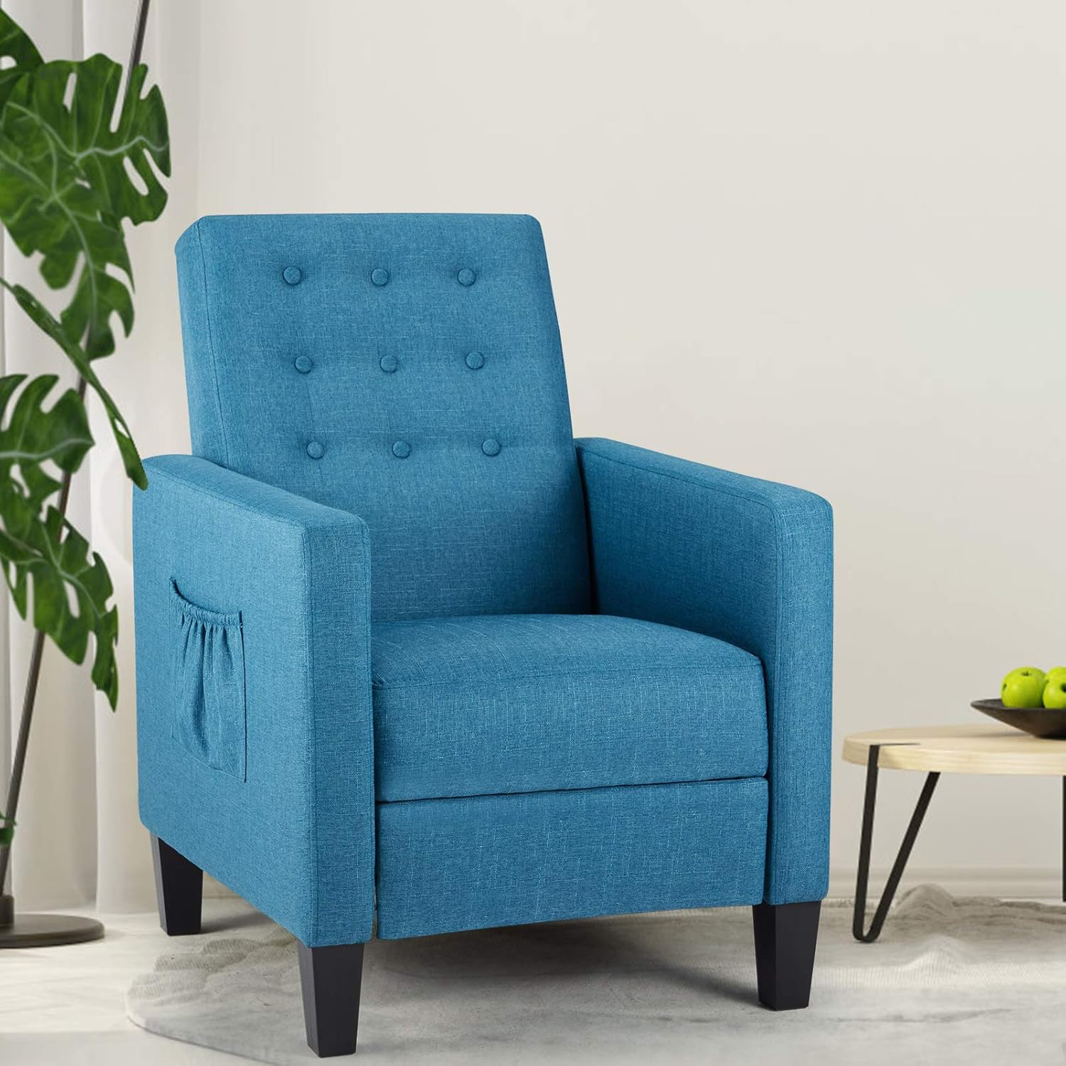 ECOTOUGE Massage Mid-Century Modern Fabric Recliner, 2 Set of Push Back Recliner Chair w/Side Pocket and Button Tufted Single Sofa Chair for Livingroom Bedroom Home and Office, Green