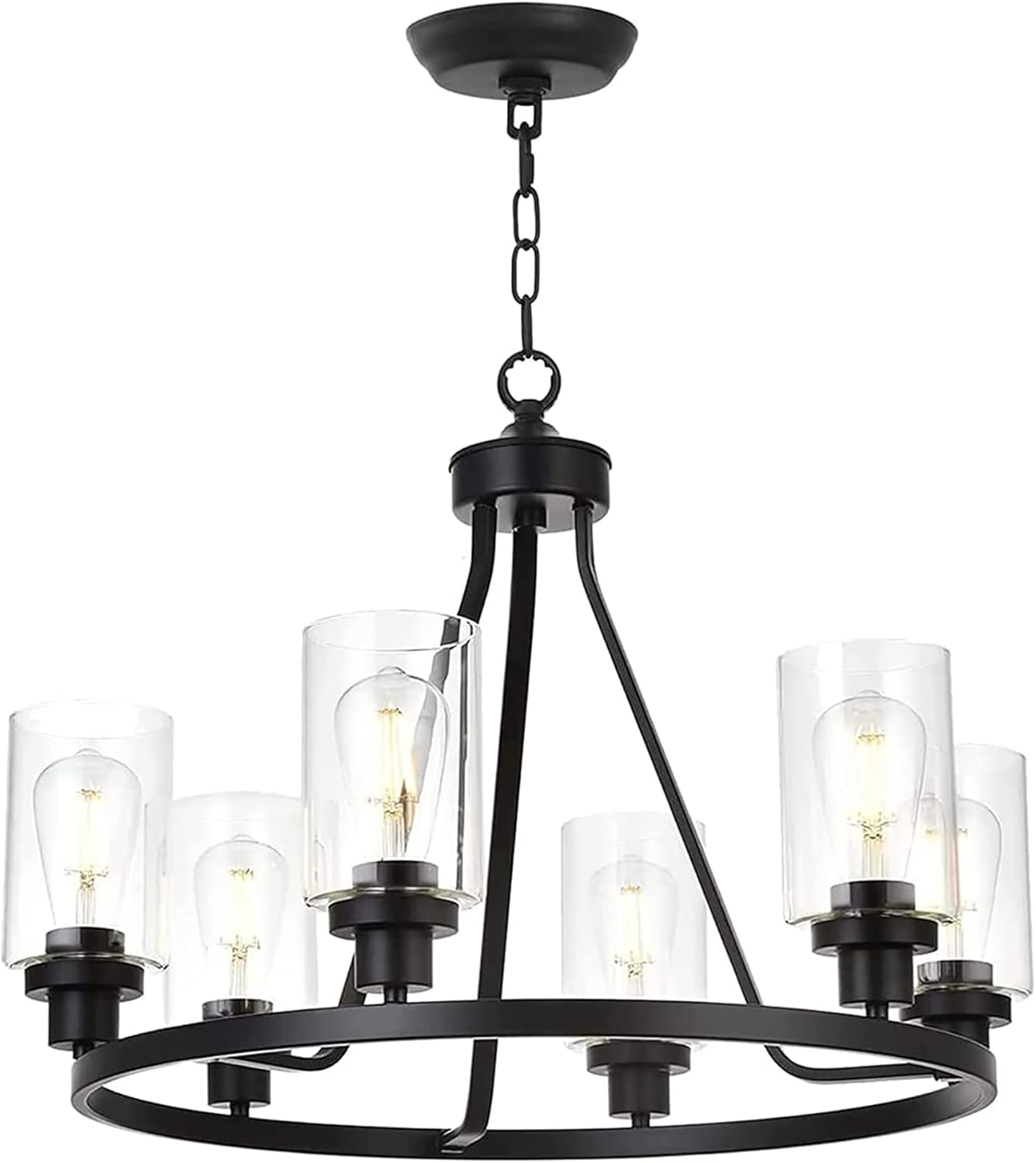 xiaosheng Black Farmhouse Wagon Wheel Chandelier, 6 Light Farmhouse Chandelier, Round Black Chandelier Farmhouse Iron Chandelier Dining Room Light Fixtures Over Table Farmhouse