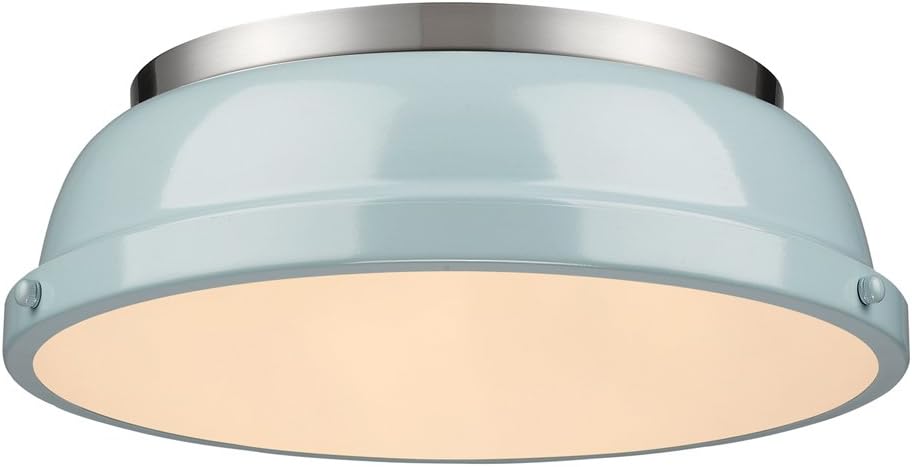 Golden Lighting 3602-14 PW-SF Duncan Flush Mount, Pewter with Seafoam Shade Pack of 2