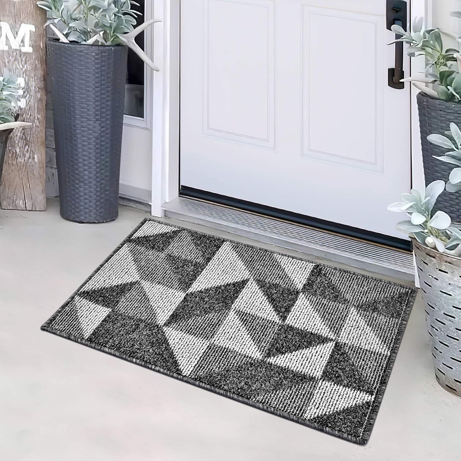 Indoor Outdoor Doormat,Heavy Duty Duarable Rubber Anti-Slip Door Mats,Low-Profile Front Back Floor Mats Rugs for Entryway,Home Entrance,Patio,High Traffic Area (Grey, 35