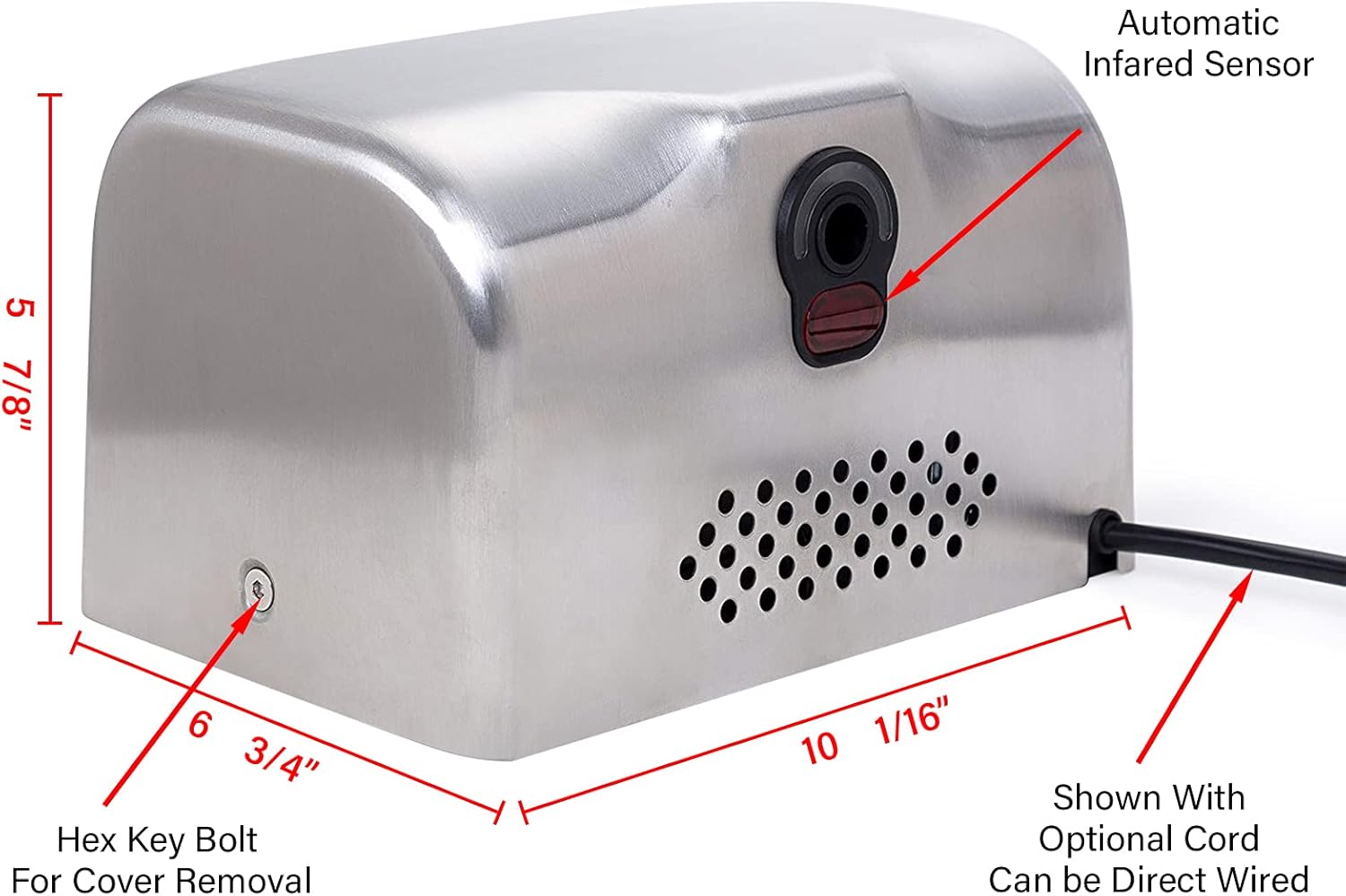 ASIALEO Commercial Hand Dryer High Speed Automatic Electric Hand Dryers for Bathrooms Restrooms Heavy Duty Hot/Cold Air Stainless Steel Cover Surface Mount Innovative Compact Design Easy Installation