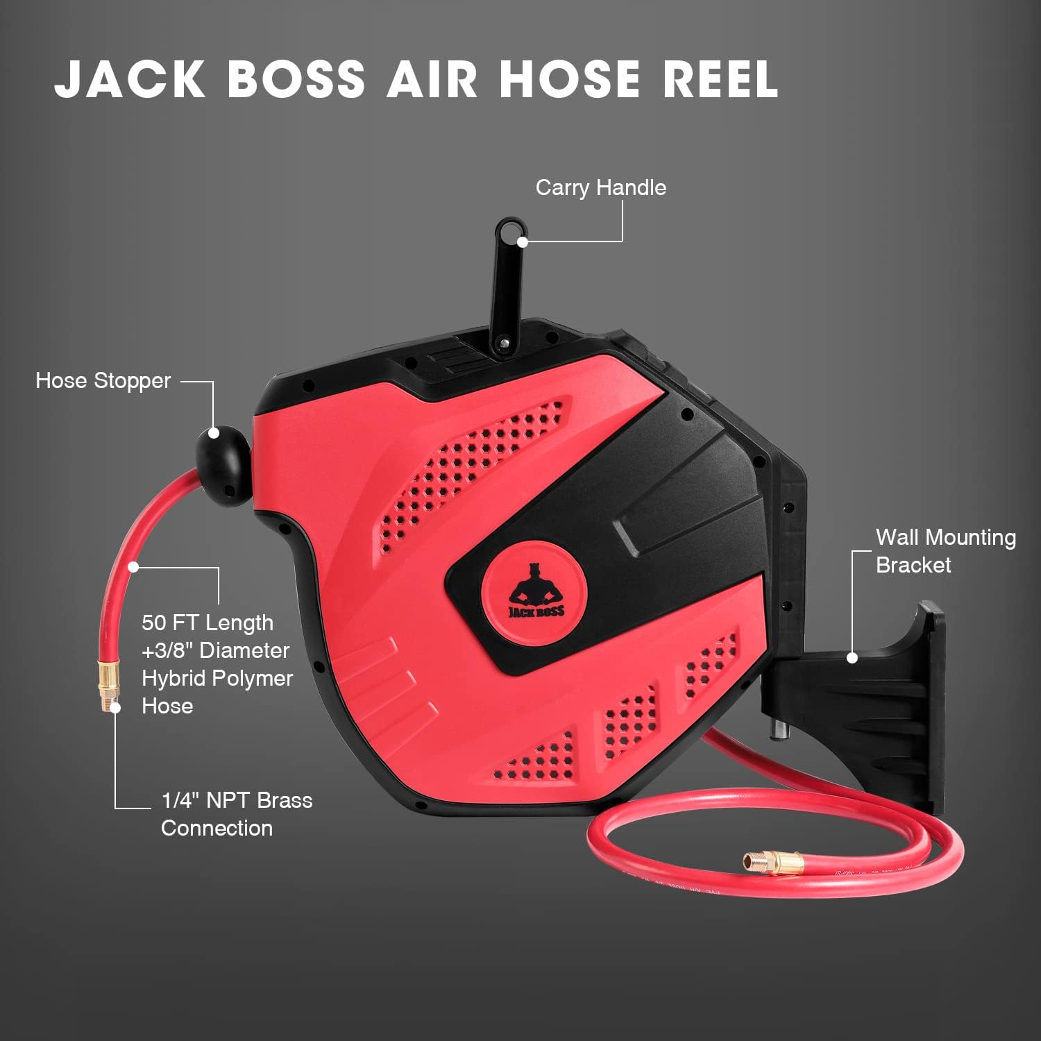 Jack Boss Retractable Air Hose Reel 50ft,3/8