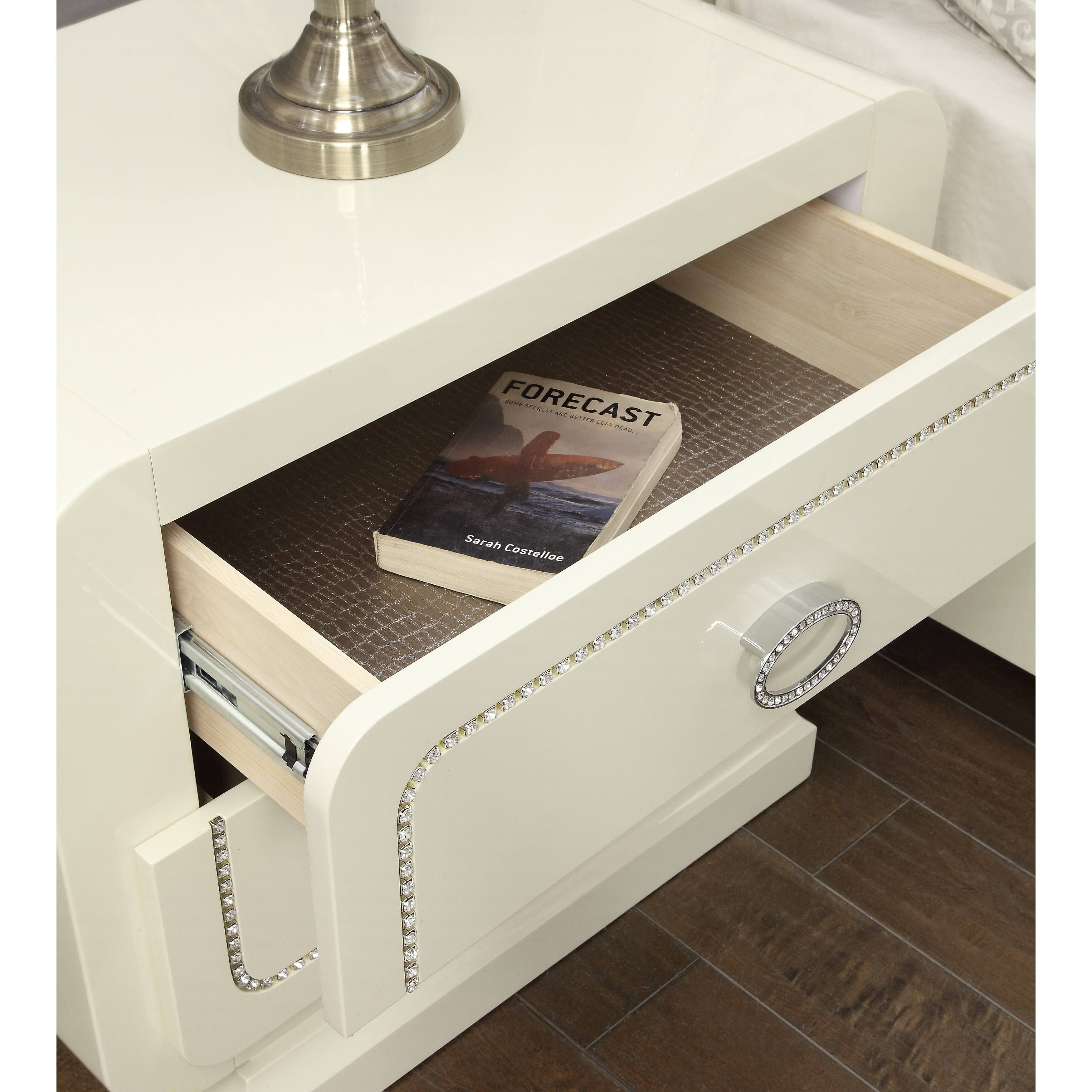 Acme Bellagio Nightstand , Ivory High Gloss